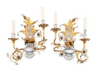 A Pair of Louis XV Style Frosted Glass and Gilt-Metal Appliques — IN THE MANNER OF BAGUES