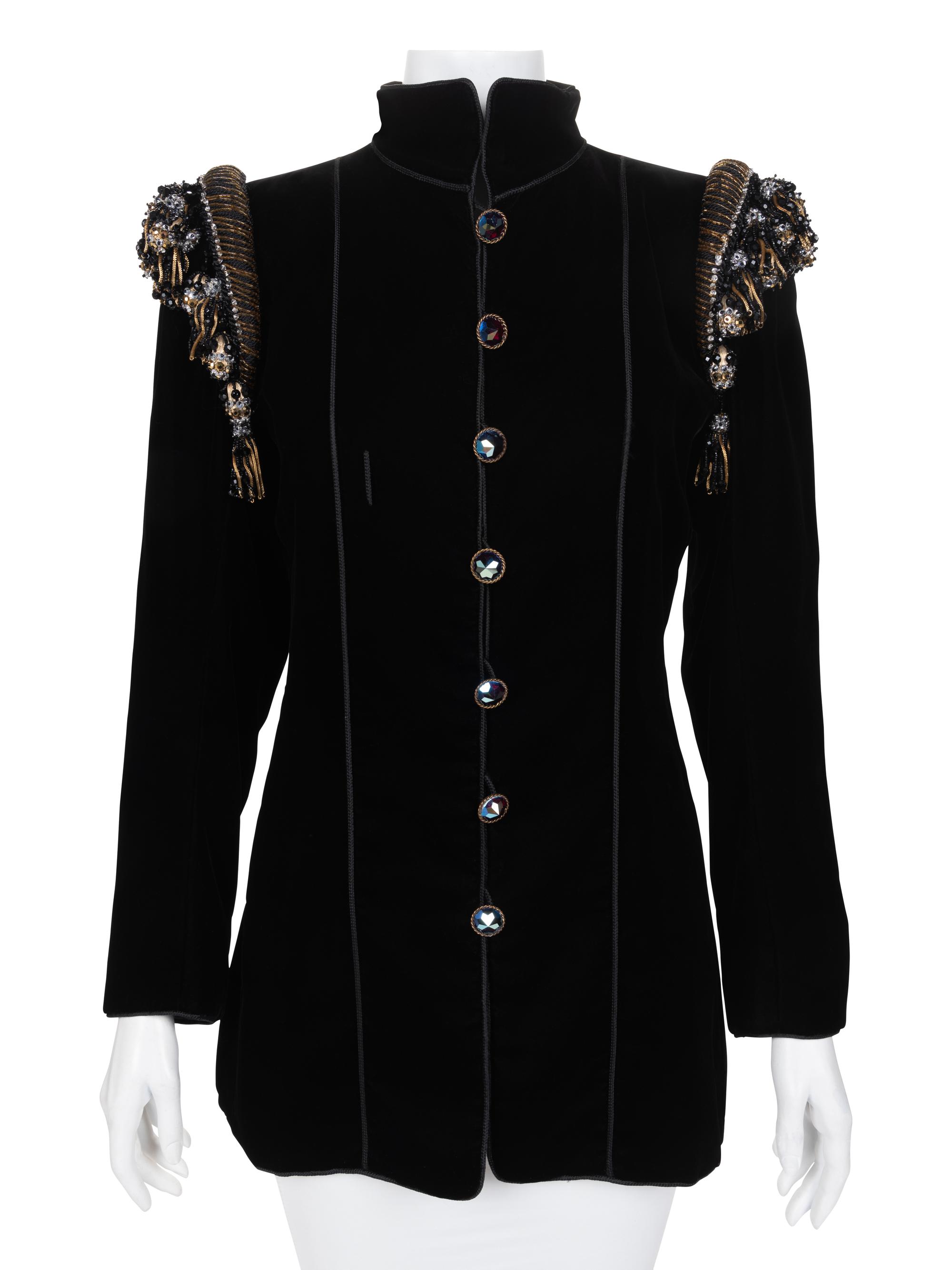 Yves Saint Laurent Haute Couture Velvet Jacket with Epaulettes, 1980-90s