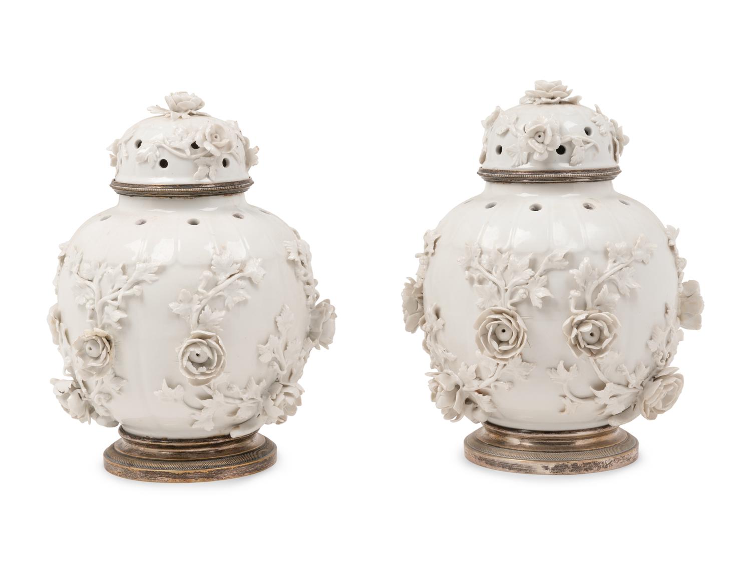 A Pair of Blanc-de-Chine Porcelain Covered Jars