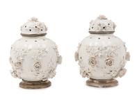 A Pair of Blanc-de-Chine Porcelain Covered Jars
