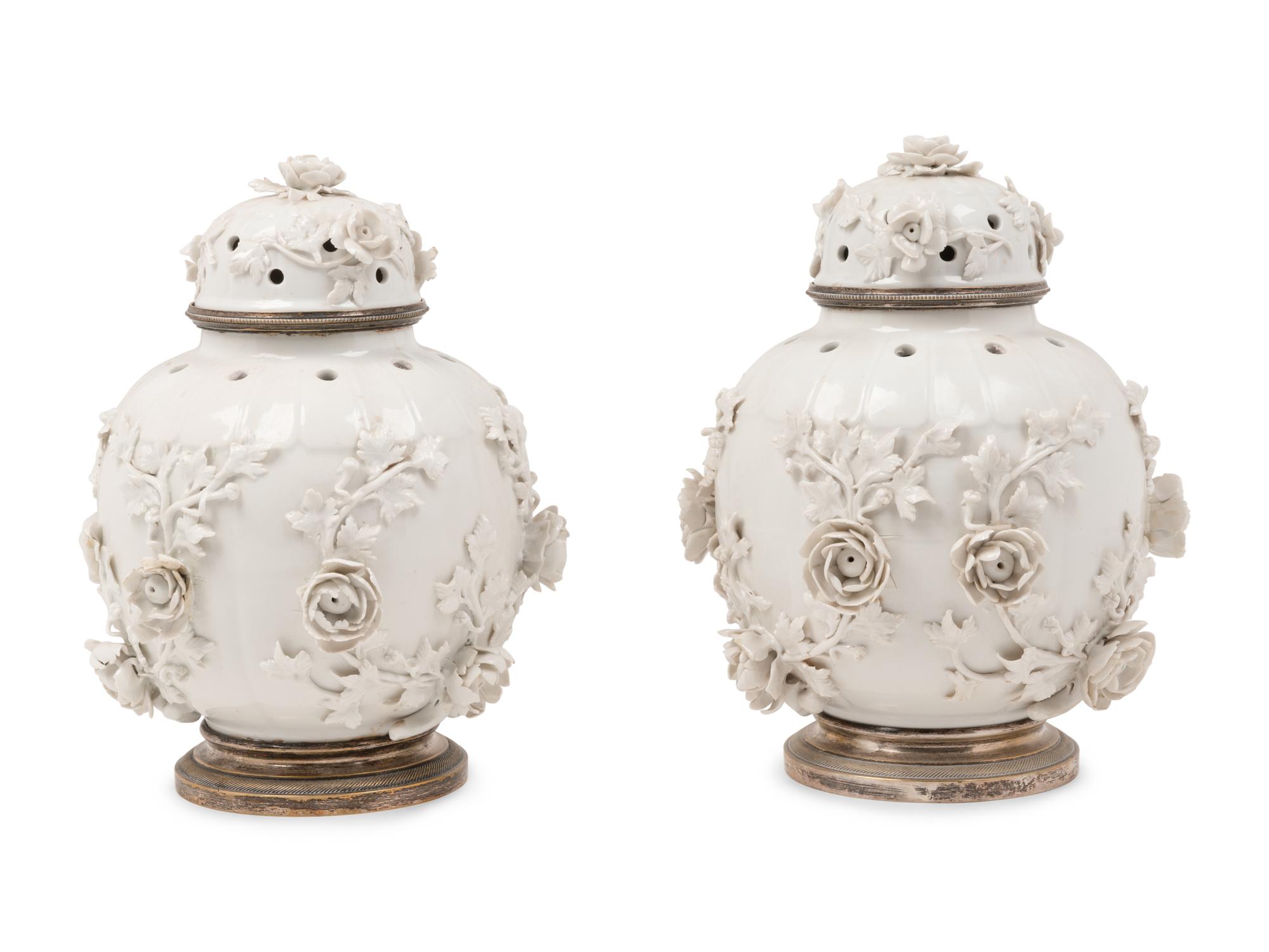 A Pair of Blanc-de-Chine Porcelain Covered Jars