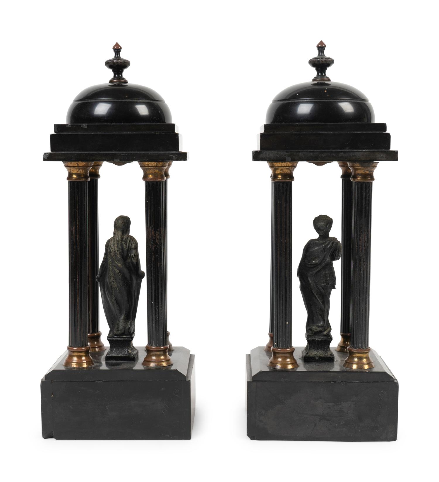 A Pair of Grand Tour Black Slate Collonnade Temple Models — LATE 19TH CENTURY