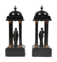A Pair of Grand Tour Black Slate Collonnade Temple Models — LATE 19TH CENTURY