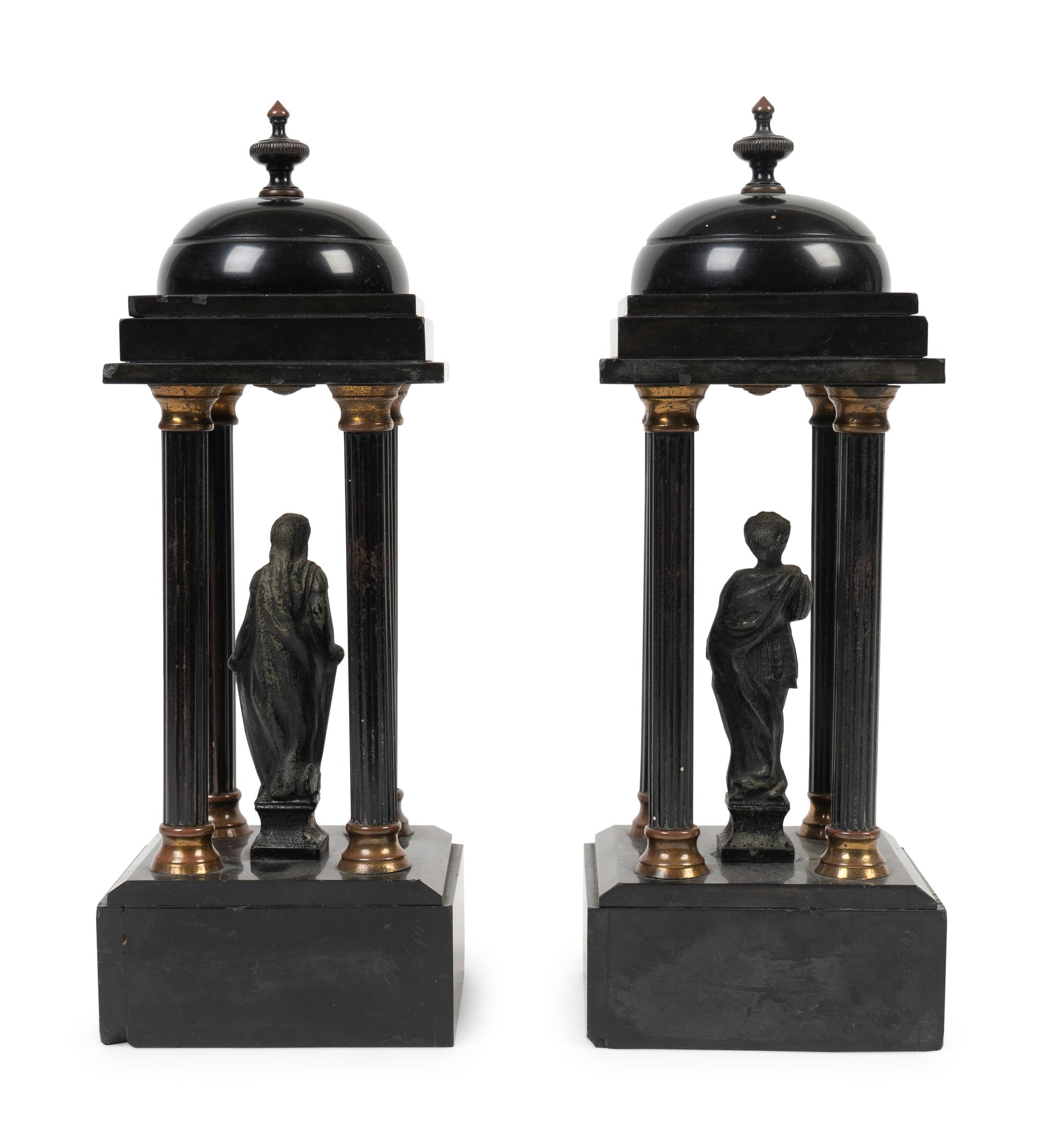 A Pair of Grand Tour Black Slate Collonnade Temple Models — LATE 19TH CENTURY
