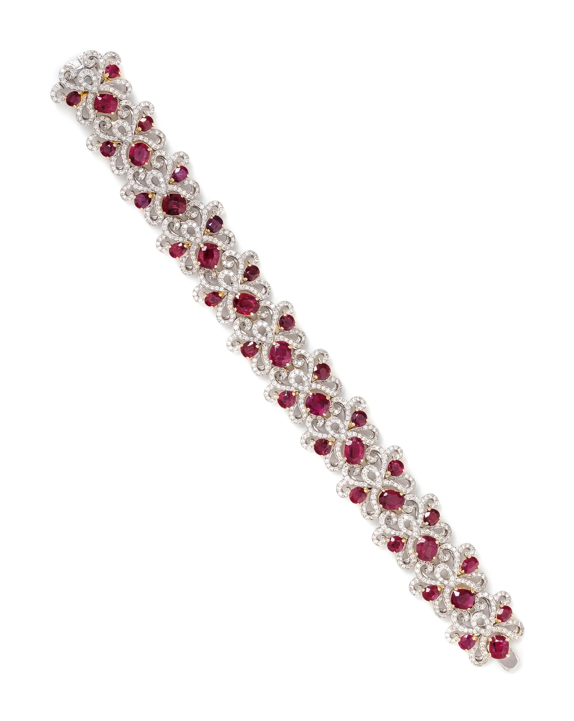 UNHEATED BURMESE RUBY AND DIAMOND BRACELET