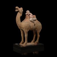 A Chinese Painted Pottery Figural Group of a Camel and a Rider, Possibly Tang Dynasty — 或為唐 陶加彩駱駝俑