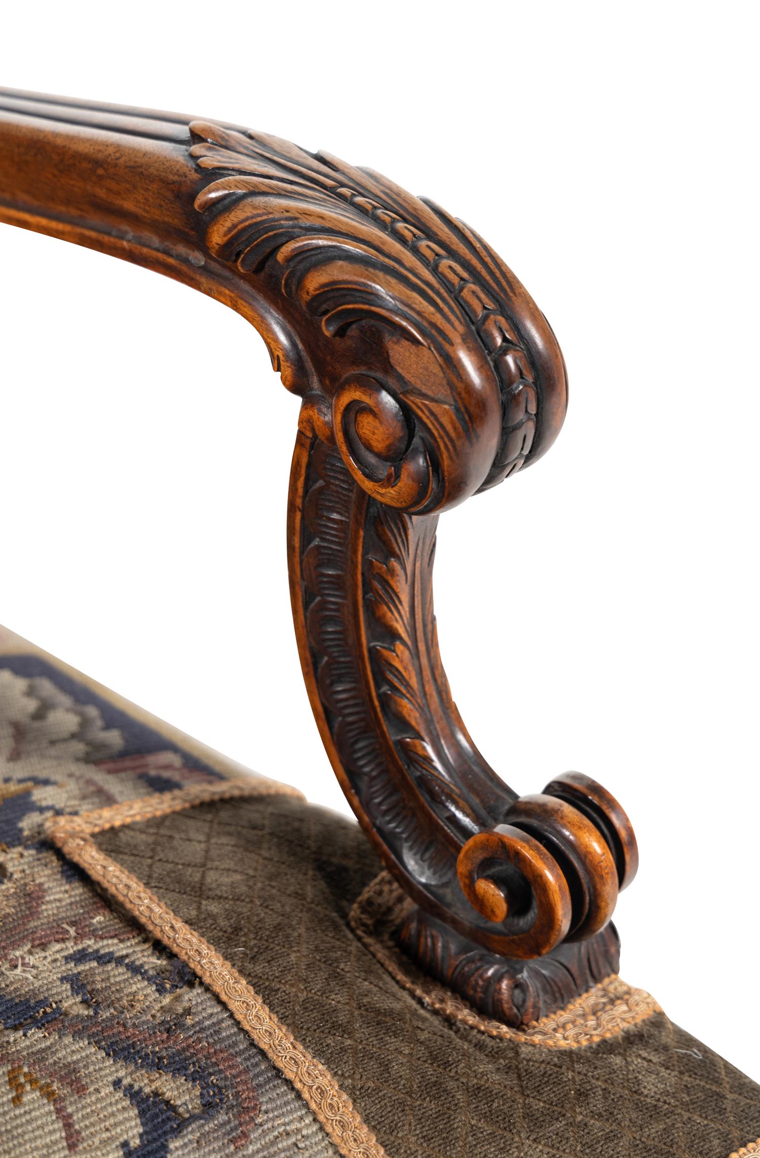 A Pair Louis XV Style Carved Walnut Fauteuils