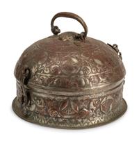 An Indian Silvered Metal Locking Container