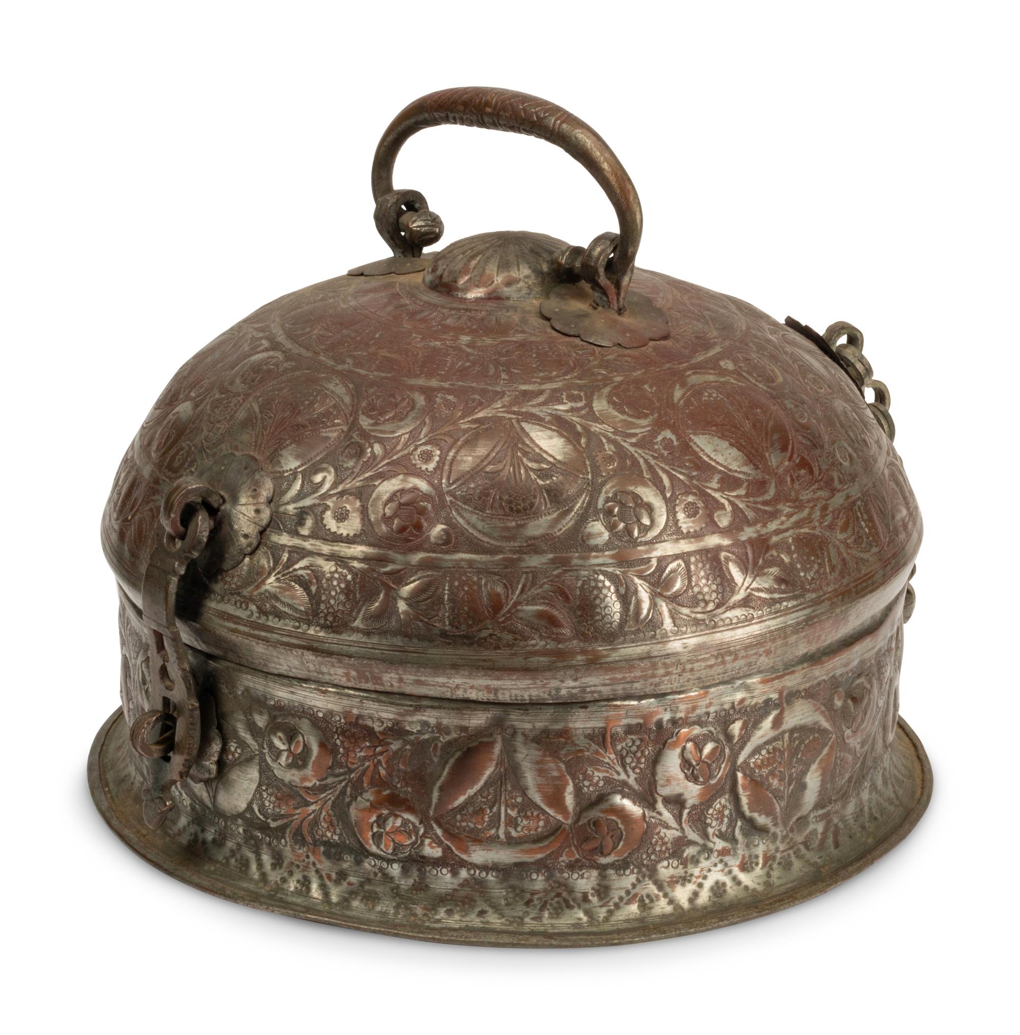 An Indian Silvered Metal Locking Container