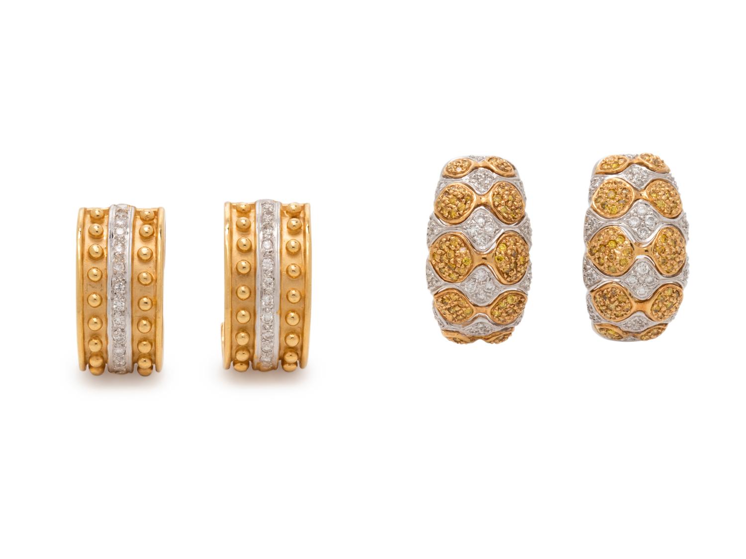 COLLECTION OF BICOLOR GOLD AND DIAMOND EARCLIPS