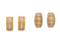 COLLECTION OF BICOLOR GOLD AND DIAMOND EARCLIPS