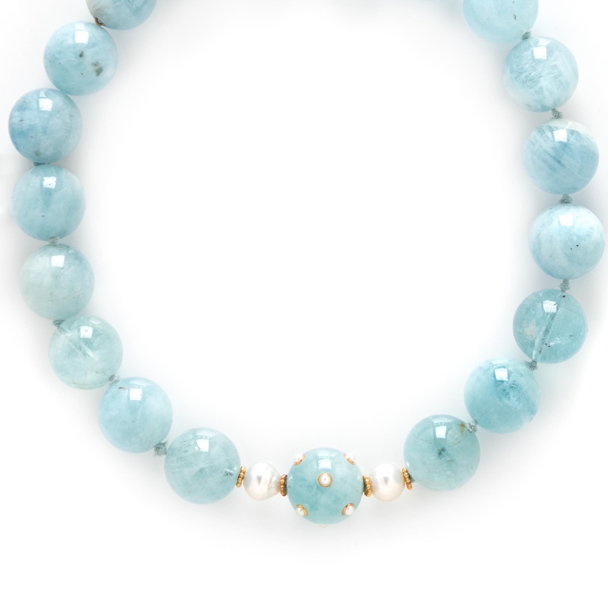 VERDURA, AQUAMARINE AND CULTURED PEARL NECKLACE