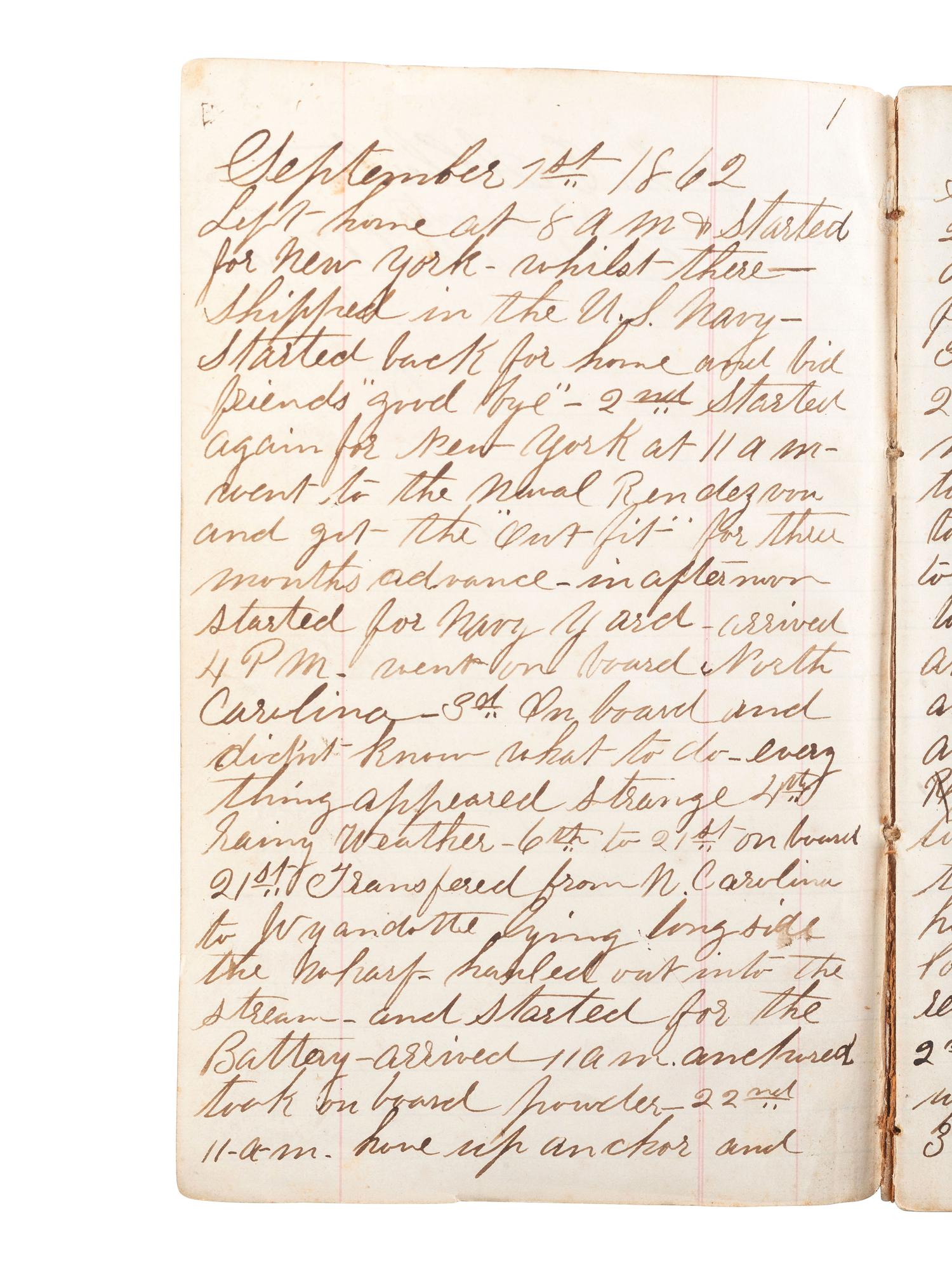 [CIVIL WAR - NAVY.] ALBERT, John E. manuscript diary. 1 September 1862-12 May 1868.