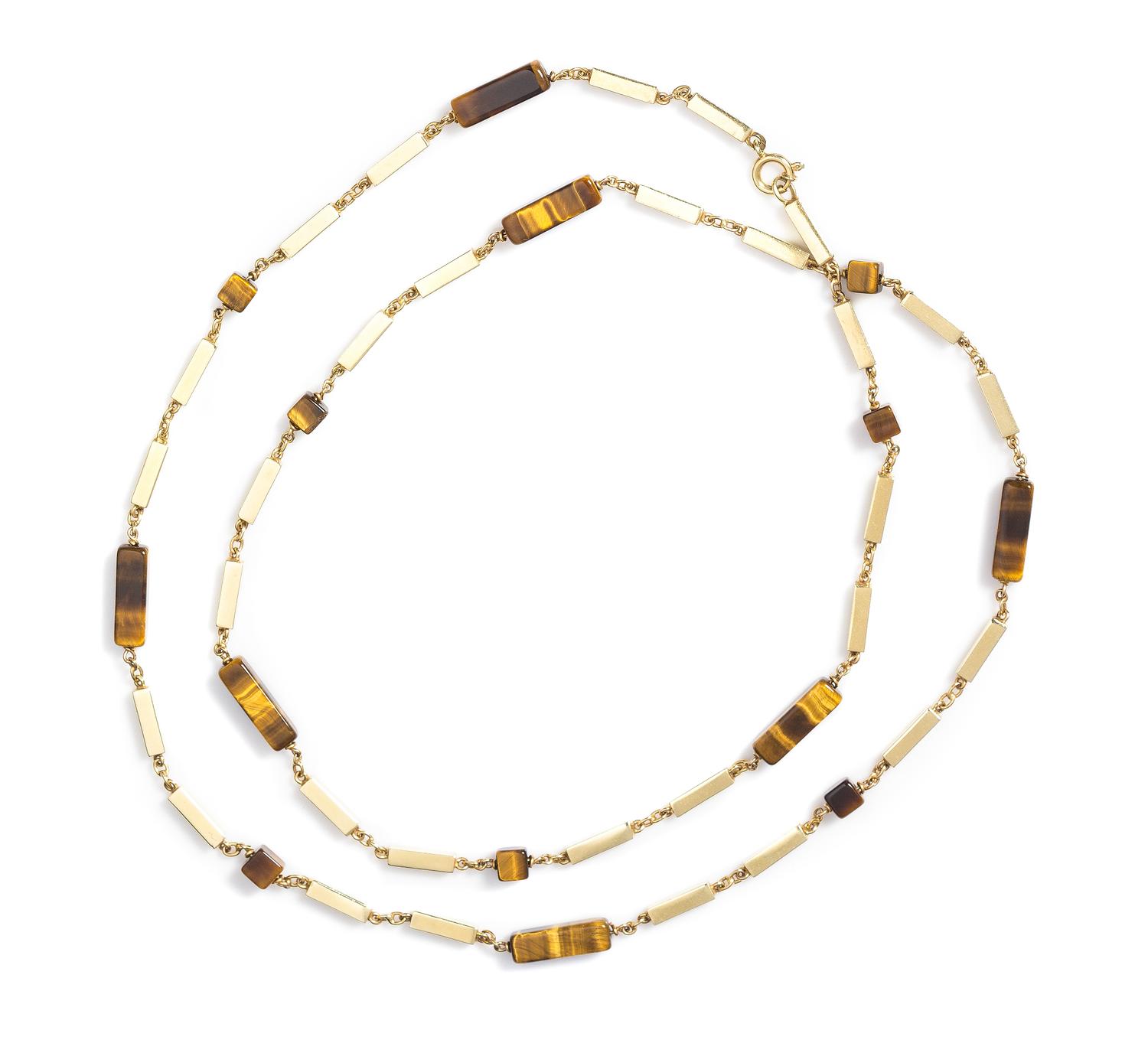 A 14 Karat Yellow Gold and Tiger's Eye Quartz Necklace, 18.20 dwts.