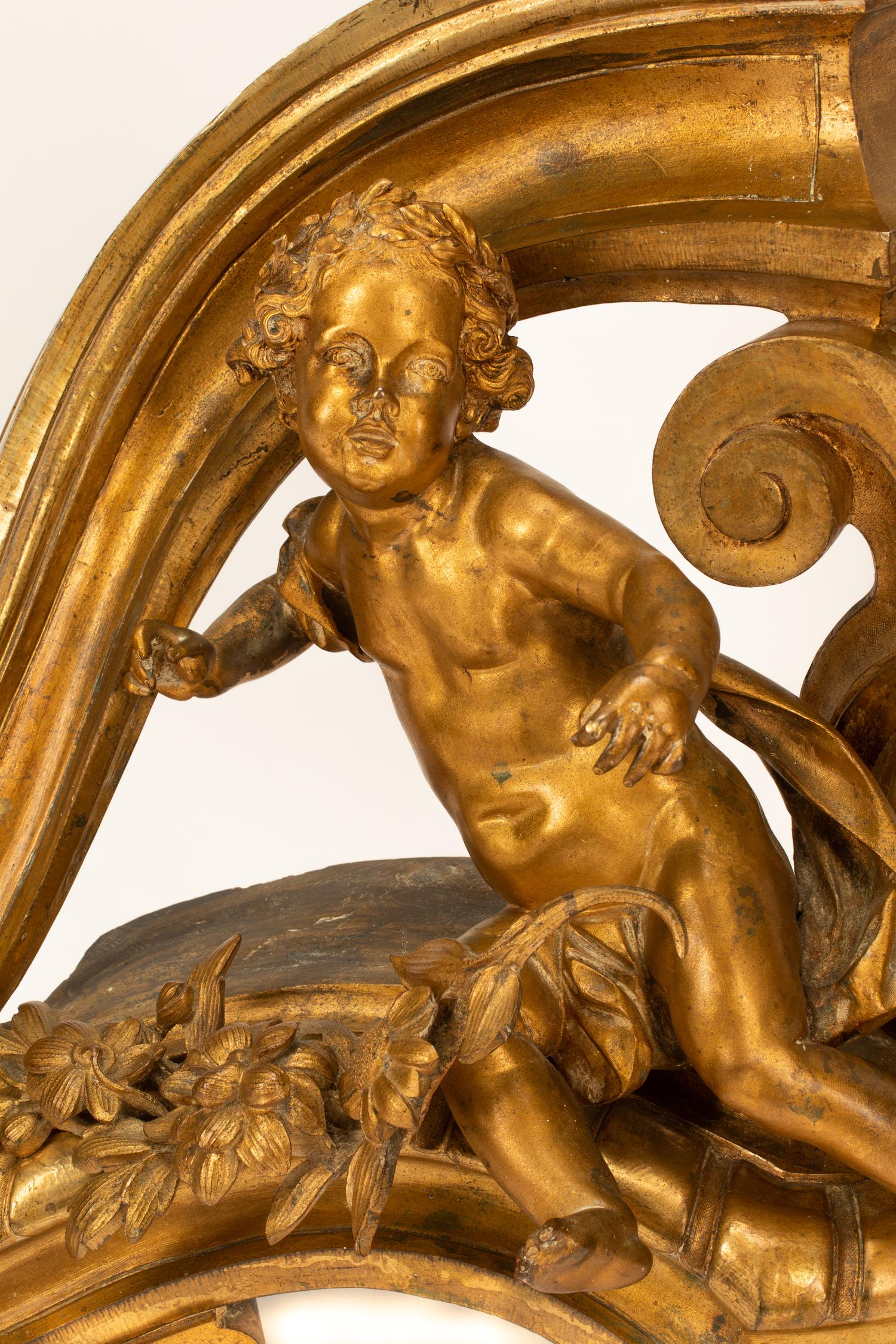 A Pair of Large Louis XV Style Gilt Bronze Figural Chenets