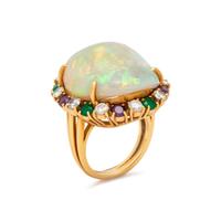 RAYMOND YARD, OPAL, DIAMOND, EMERALD AND AMETHYST RING