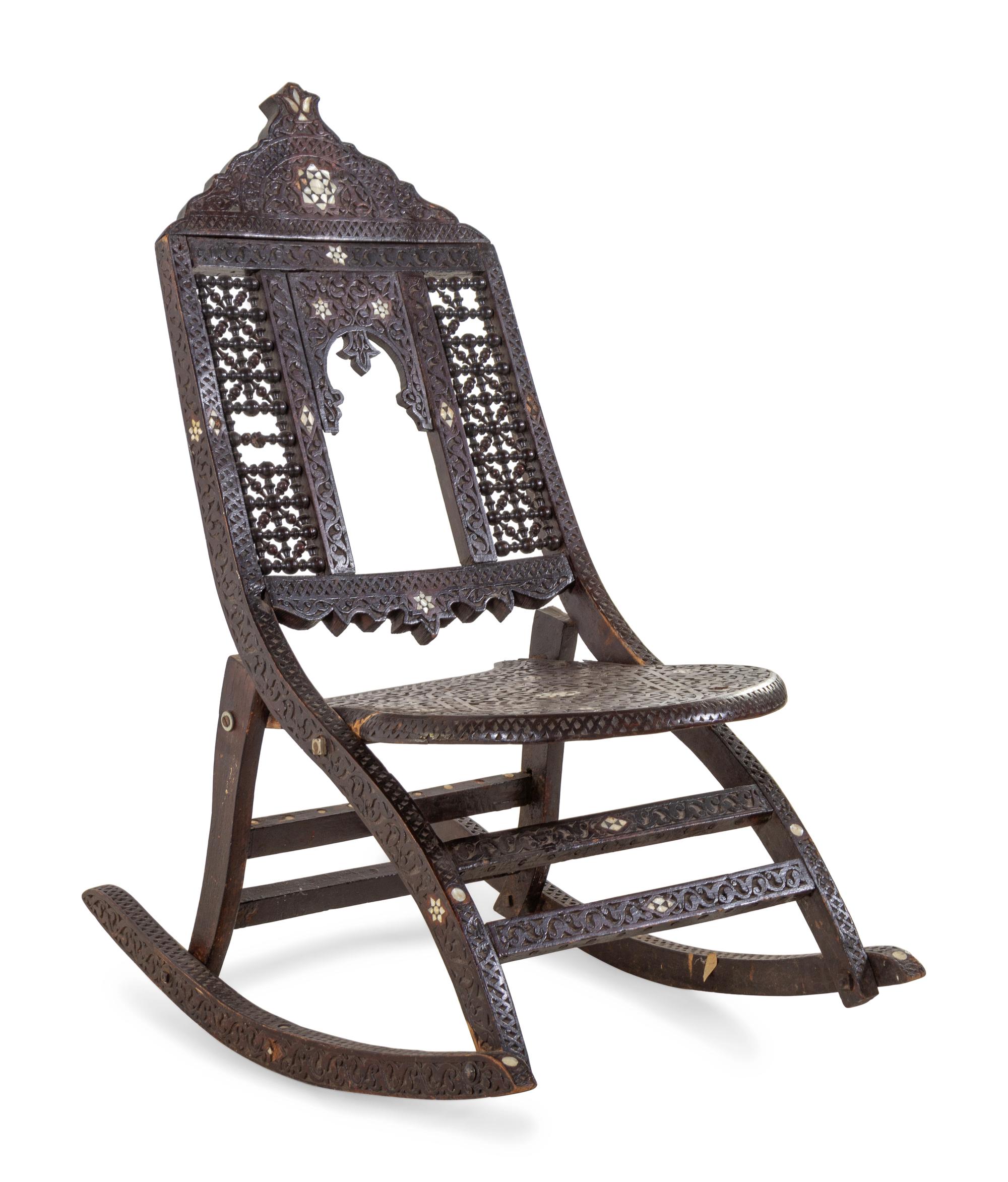 A Syrian Carved Walnut Rocking Chair