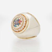 A 14K Yellow Gold, Enamel, and Diamond Ring