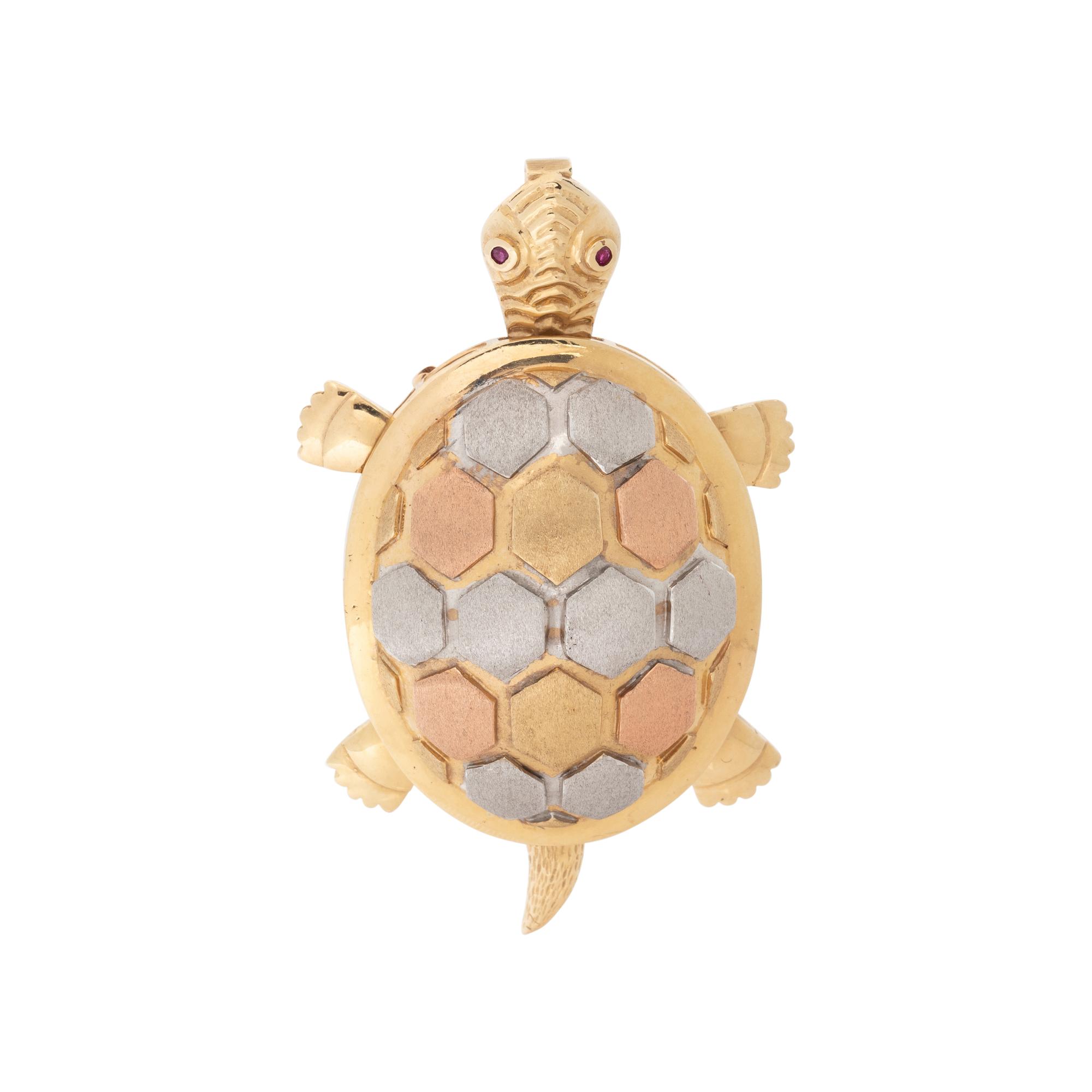 TRICOLOR GOLD TURTLE PENDANT/BROOCH