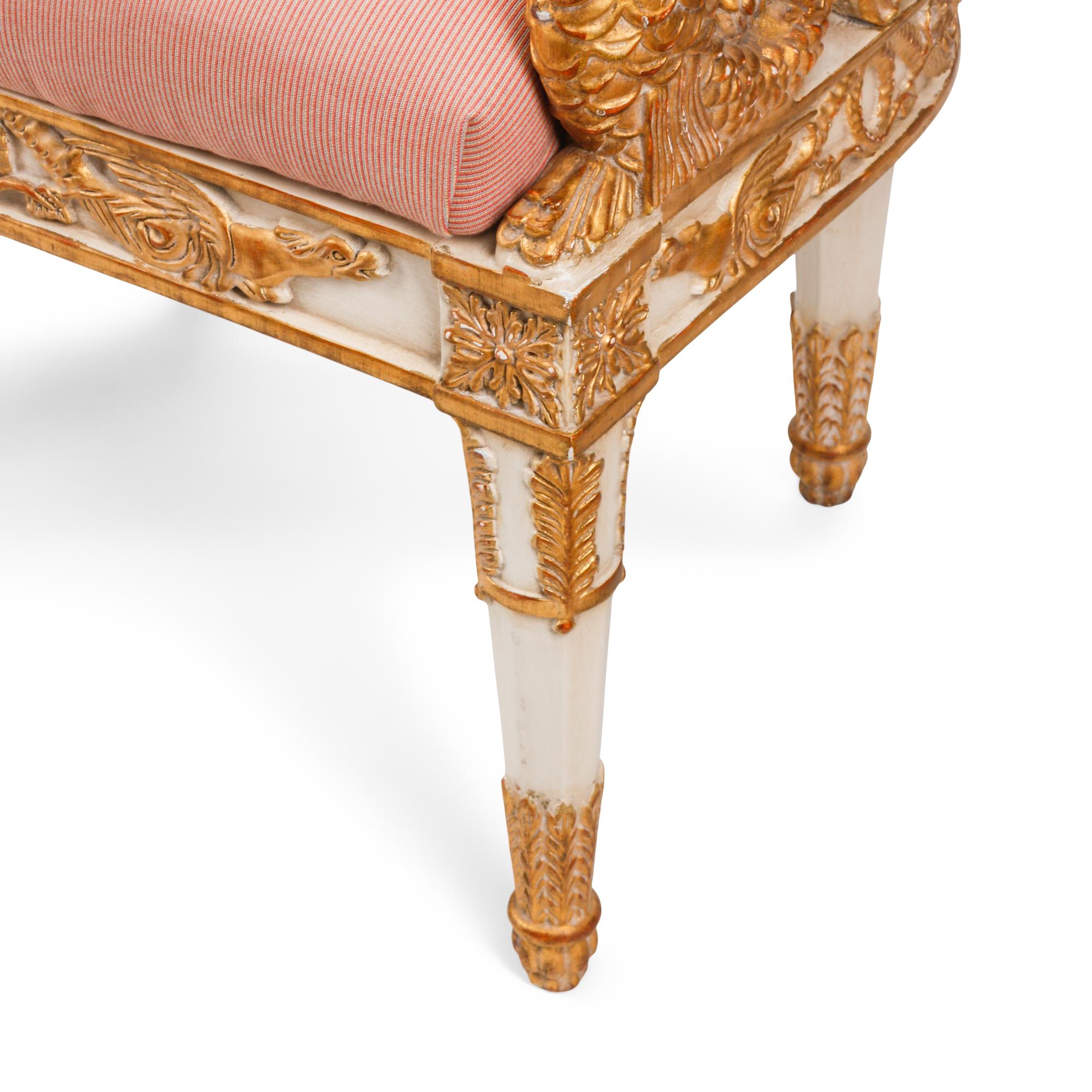 A Pair of Italian Neoclassical Style Painted and Parcel Gilt Armchairs