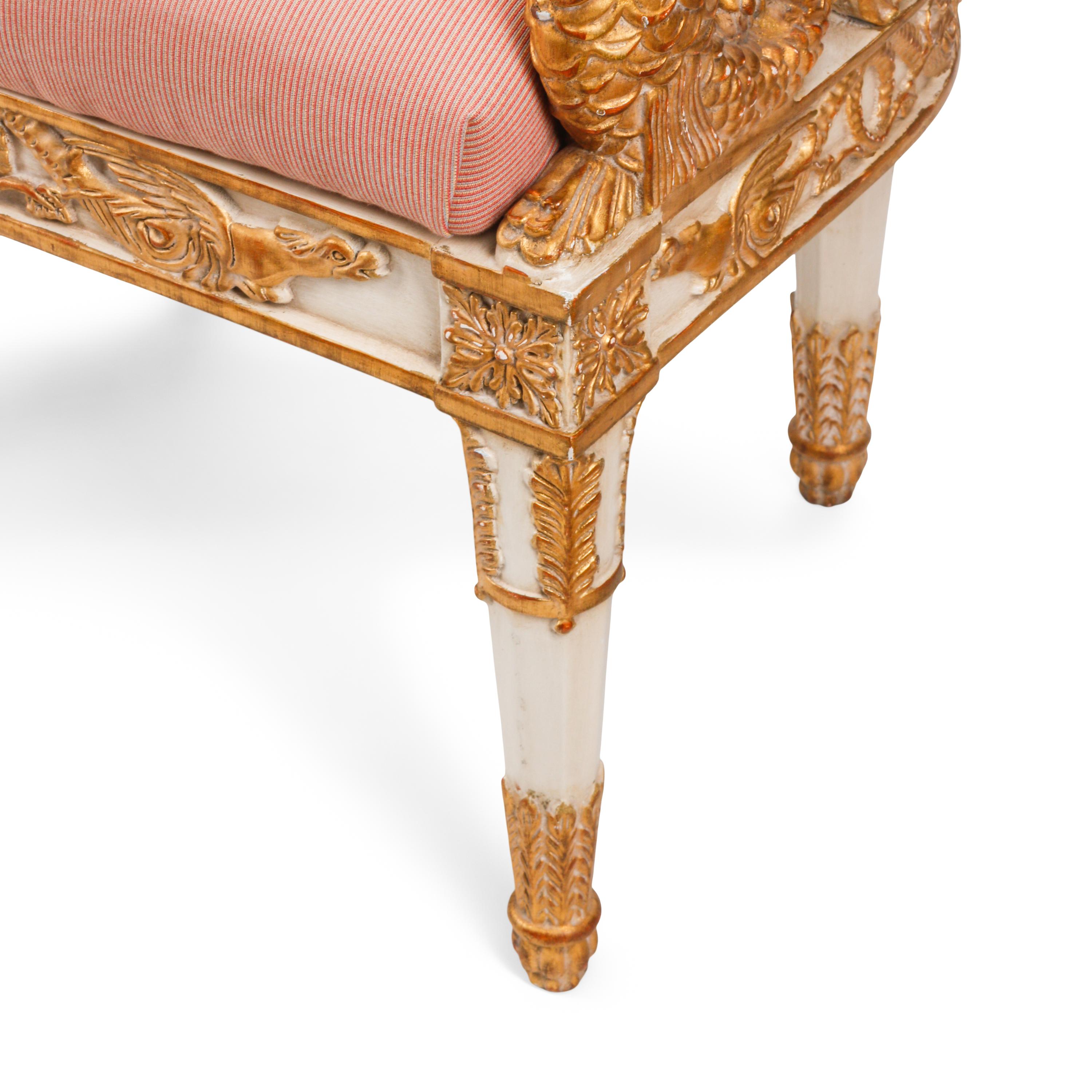 A Pair of Italian Neoclassical Style Painted and Parcel Gilt Armchairs