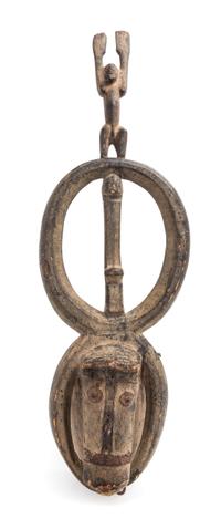 A Dogon Animal Form Wood and Metal Mask Height 30 1/4 x width 7 1/2 x depth 7 inches. — 20TH CENTURY