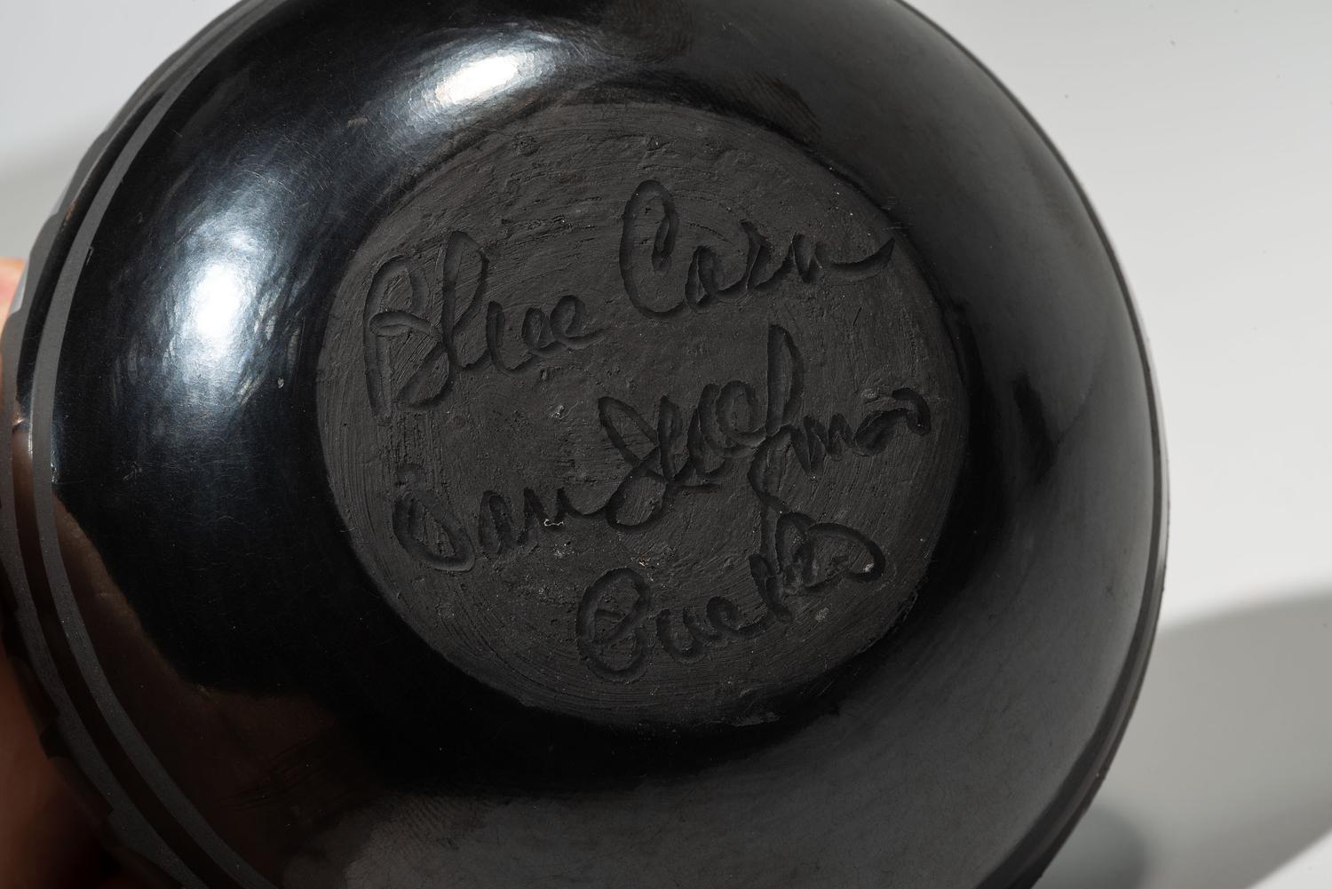 Blackware Pottery Jar, with Repeating Feather Design