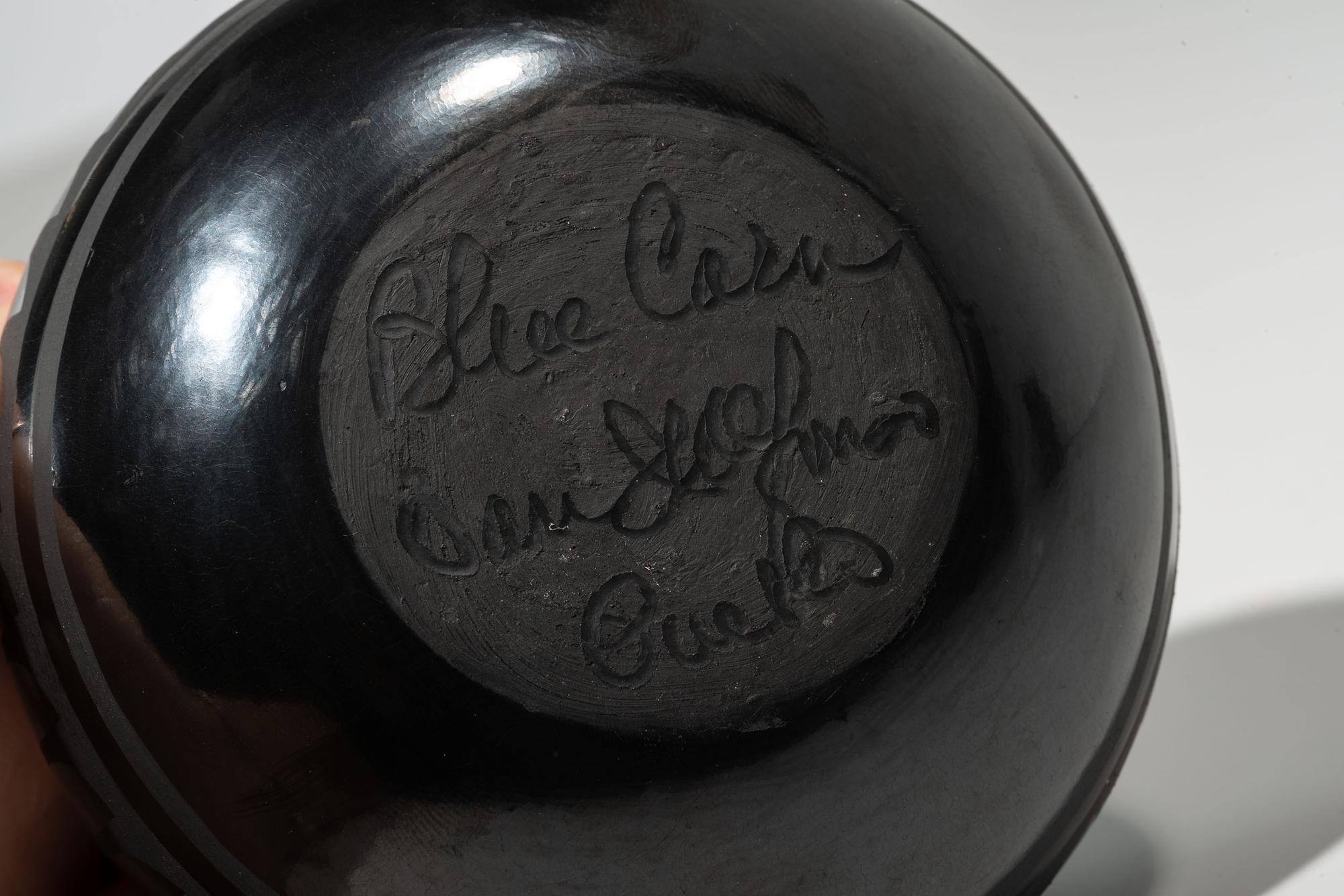 Blackware Pottery Jar, with Repeating Feather Design