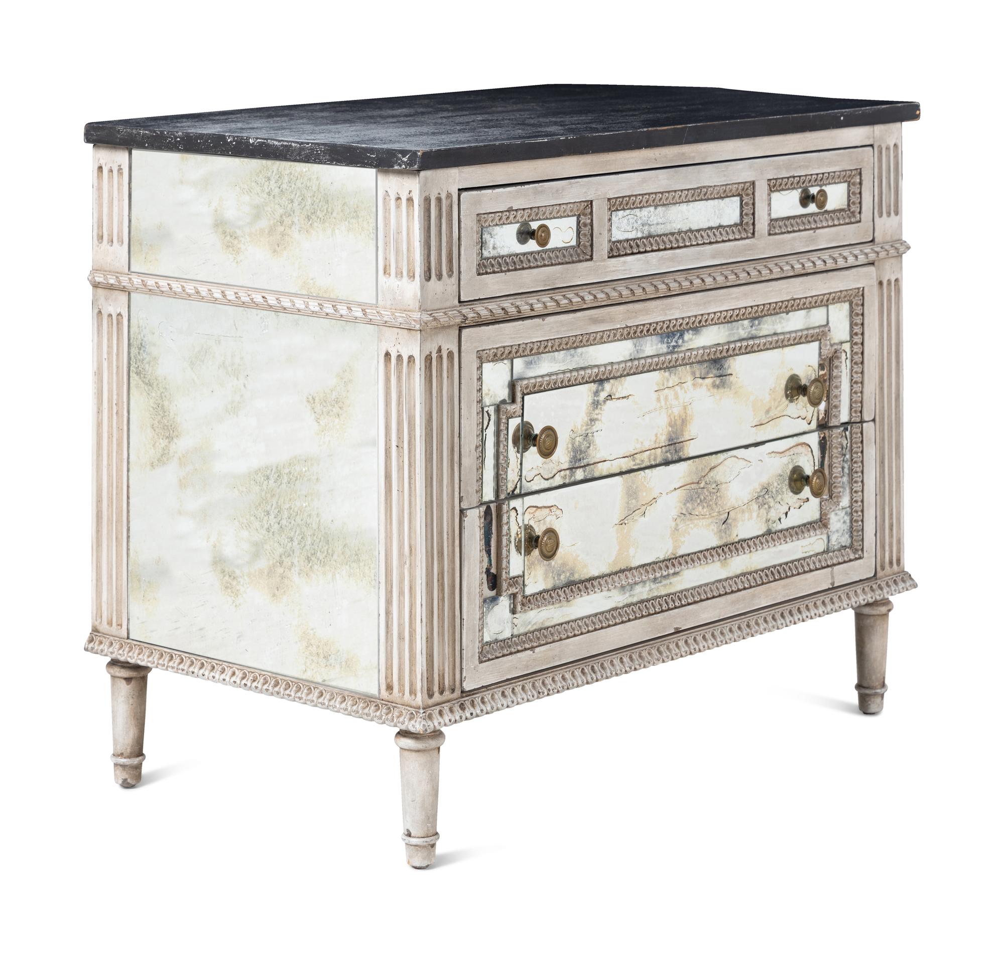 A Pair of Amy Howard Painted and Mirror Veneered Commodes