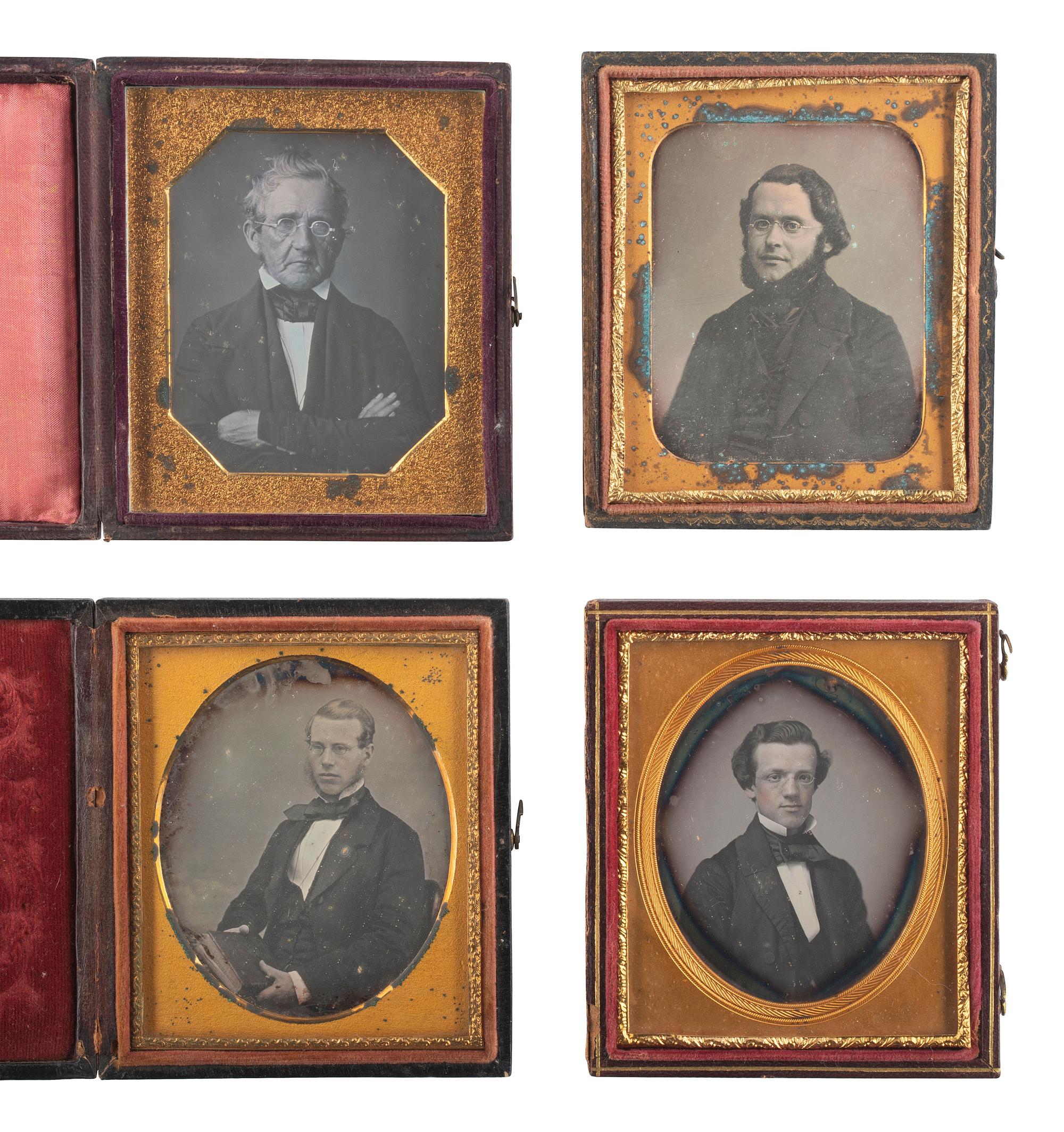 [EARLY PHOTOGRAPHY]. A group of 23 daguerreotype portraits of subjects of varying ages wearing eyeglasses, including: