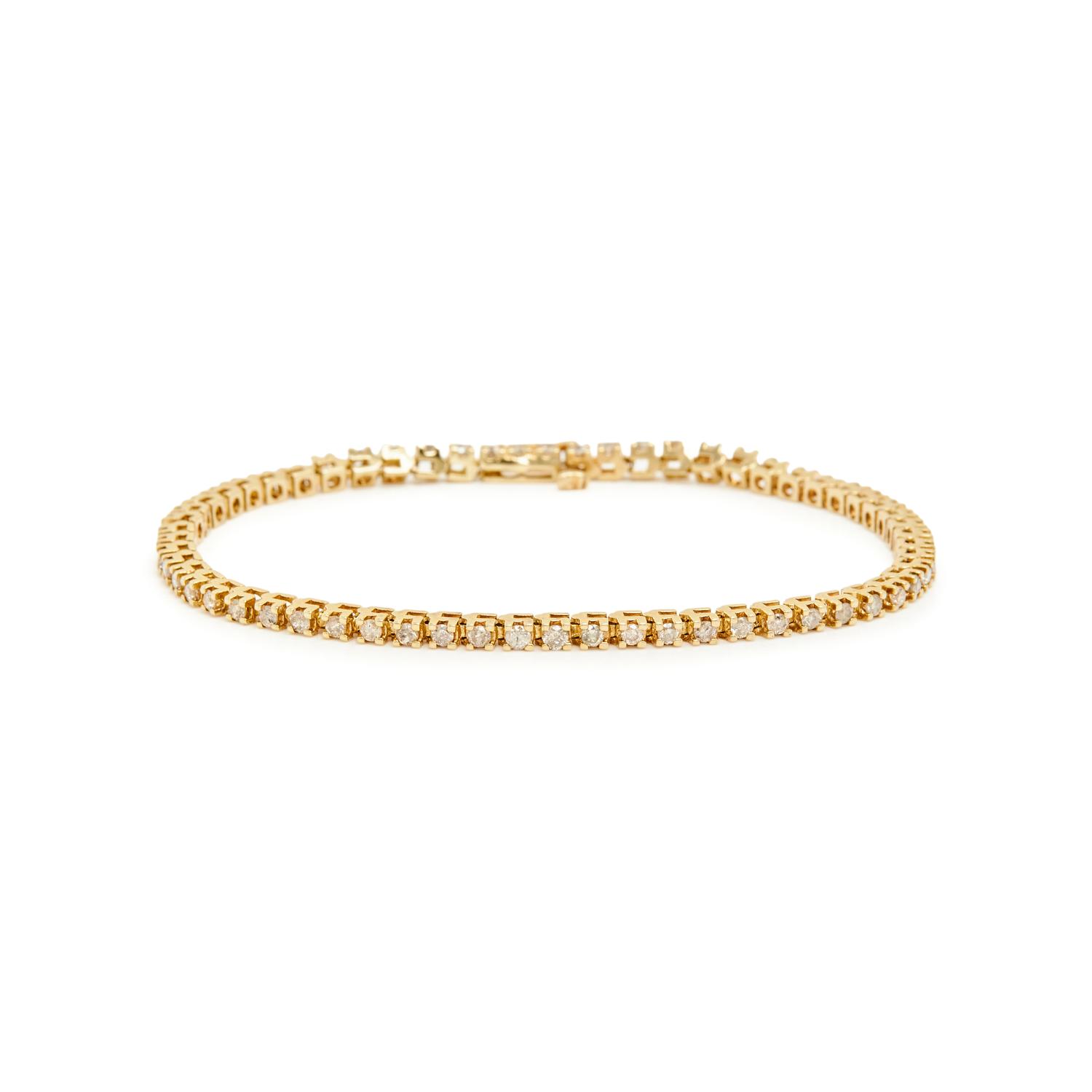 PAIR OF YELLOW GOLD AND DIAMOND LINE BRACELETS
