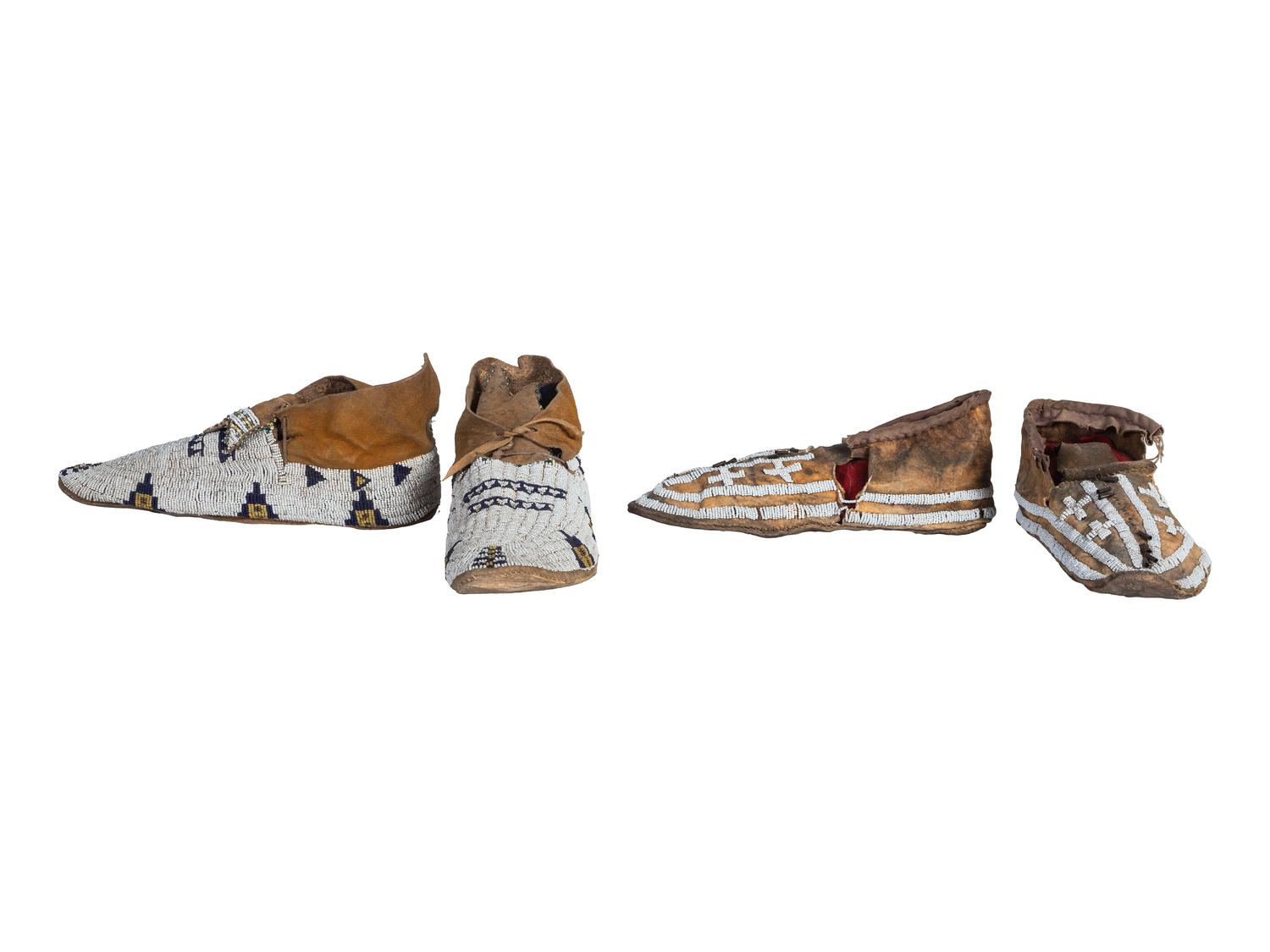Sioux and Cheyenne Beaded Hide Moccasins
