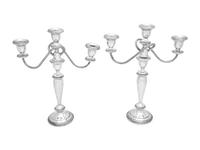 A Pair of Silver Three-Light Candelabra