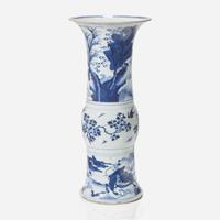 A Chinese blue and white porcelain Gu-form "Hunters" beaker vase 青花狩獵圖花觚 Kangxi period ? ??