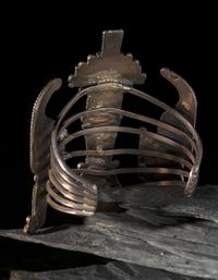 Large Silver Wire Cuff Bracelet with Mosaic Inlay Knifewing