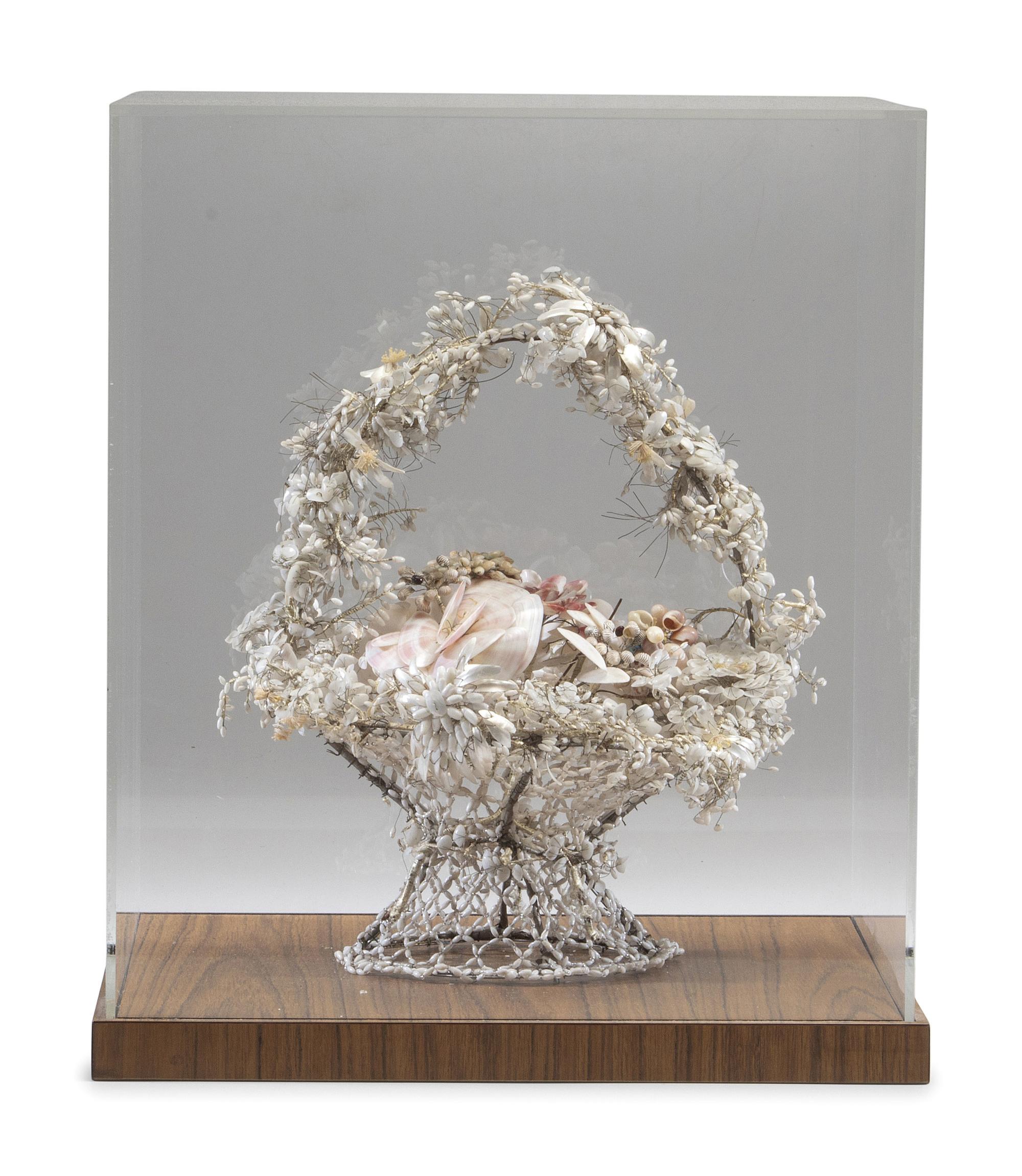 A Victorian Shellwork Basket of Flowers