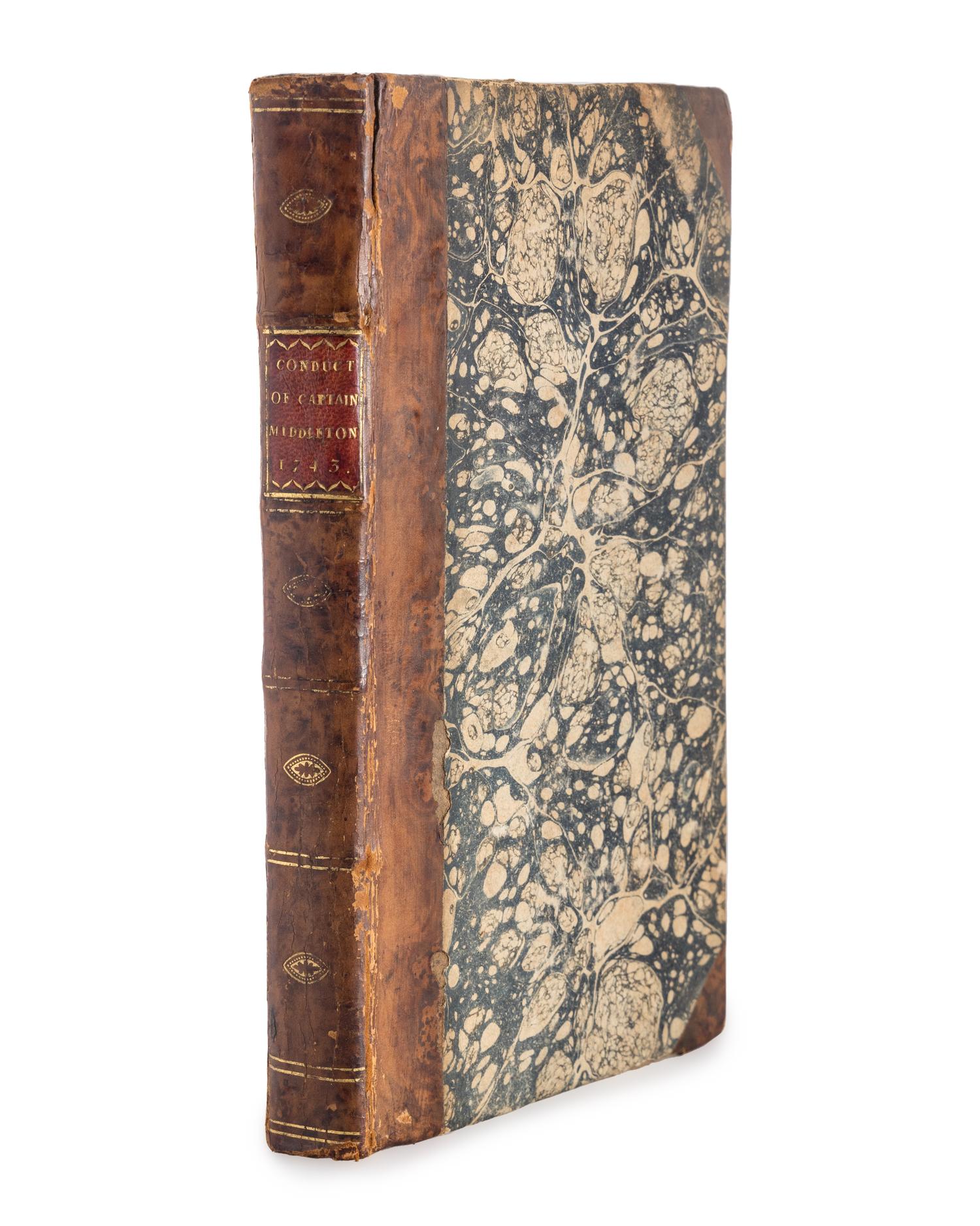 MIDDLETON, Christopher (c. 1770). A Vindication of the Conduct of Captain Christopher Middleton, in a Late Voyage on Board His Majesty's Ship the Furnace, for Discovering a North-west Passage to the Western American Ocean. In Answer to certain Objections and Aspersions of Arthur Dobbs, Esq . London: printed by the Author, 1743.
