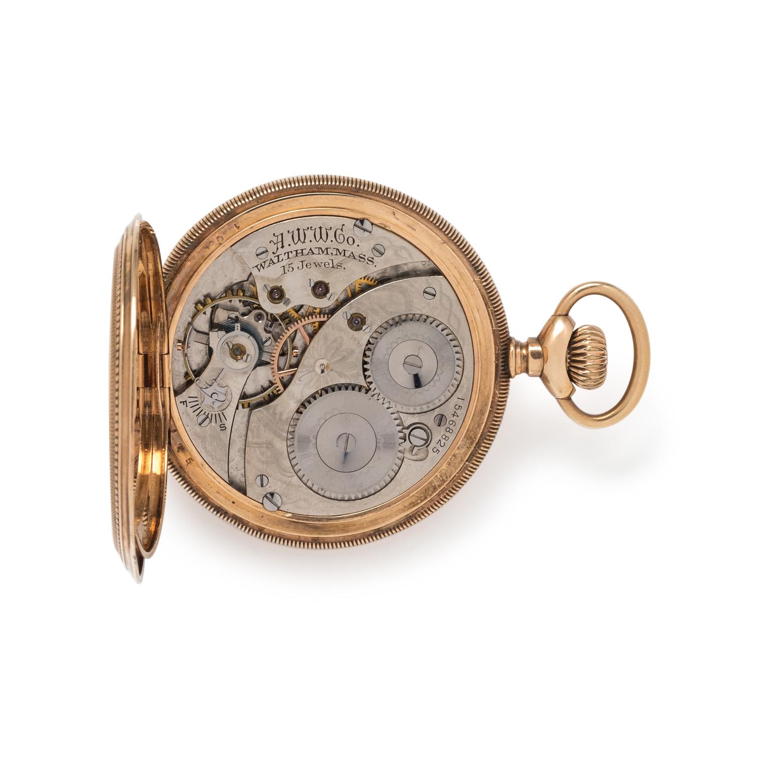 WALTHAM, 14K YELLOW GOLD HUNTER CASE POCKET WATCH