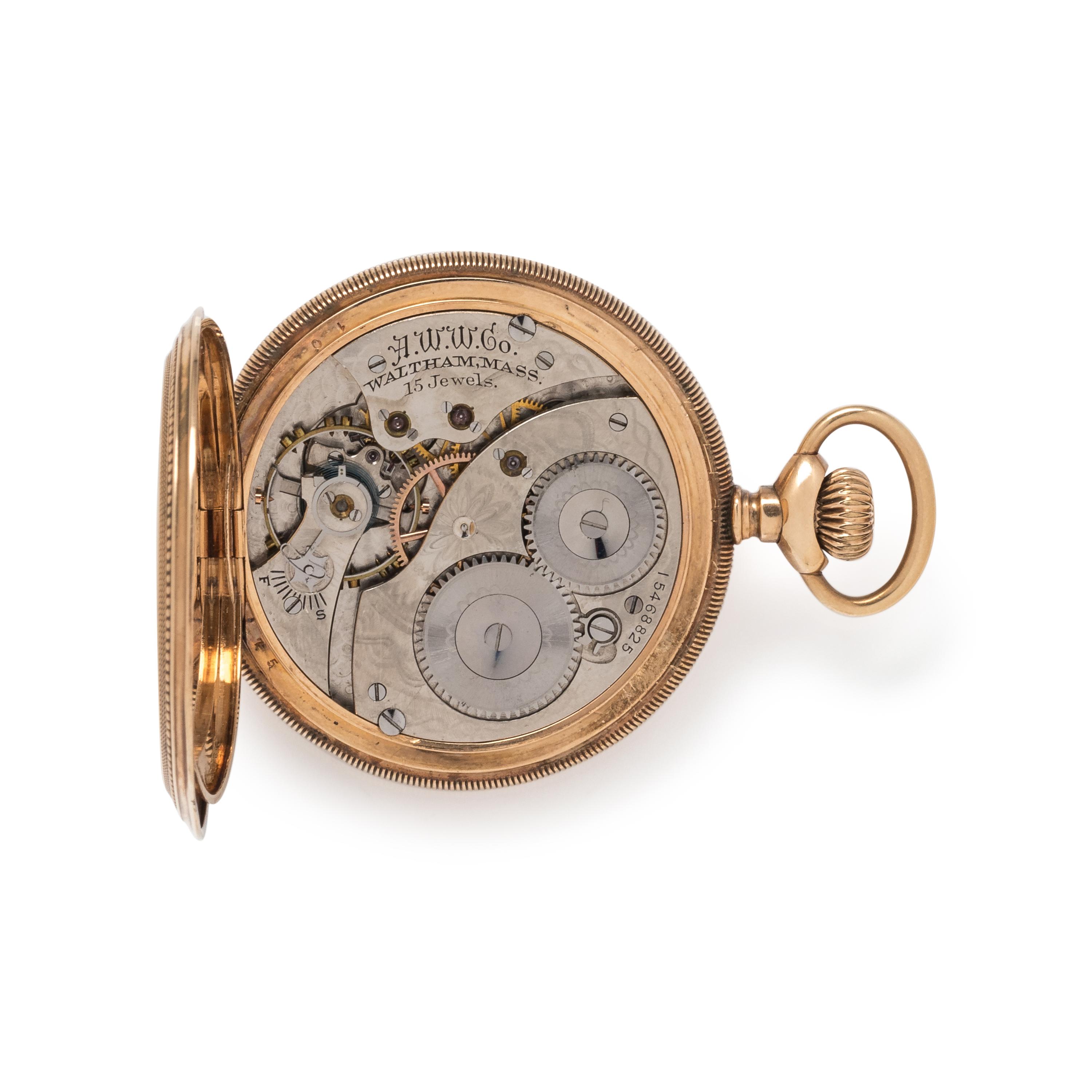 WALTHAM, 14K YELLOW GOLD HUNTER CASE POCKET WATCH