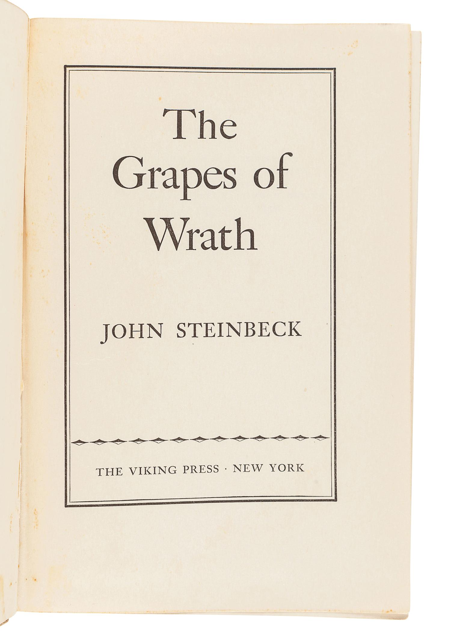 STEINBECK, John (1902-1968). The Grapes of Wrath. New York: Viking Press, 1939.