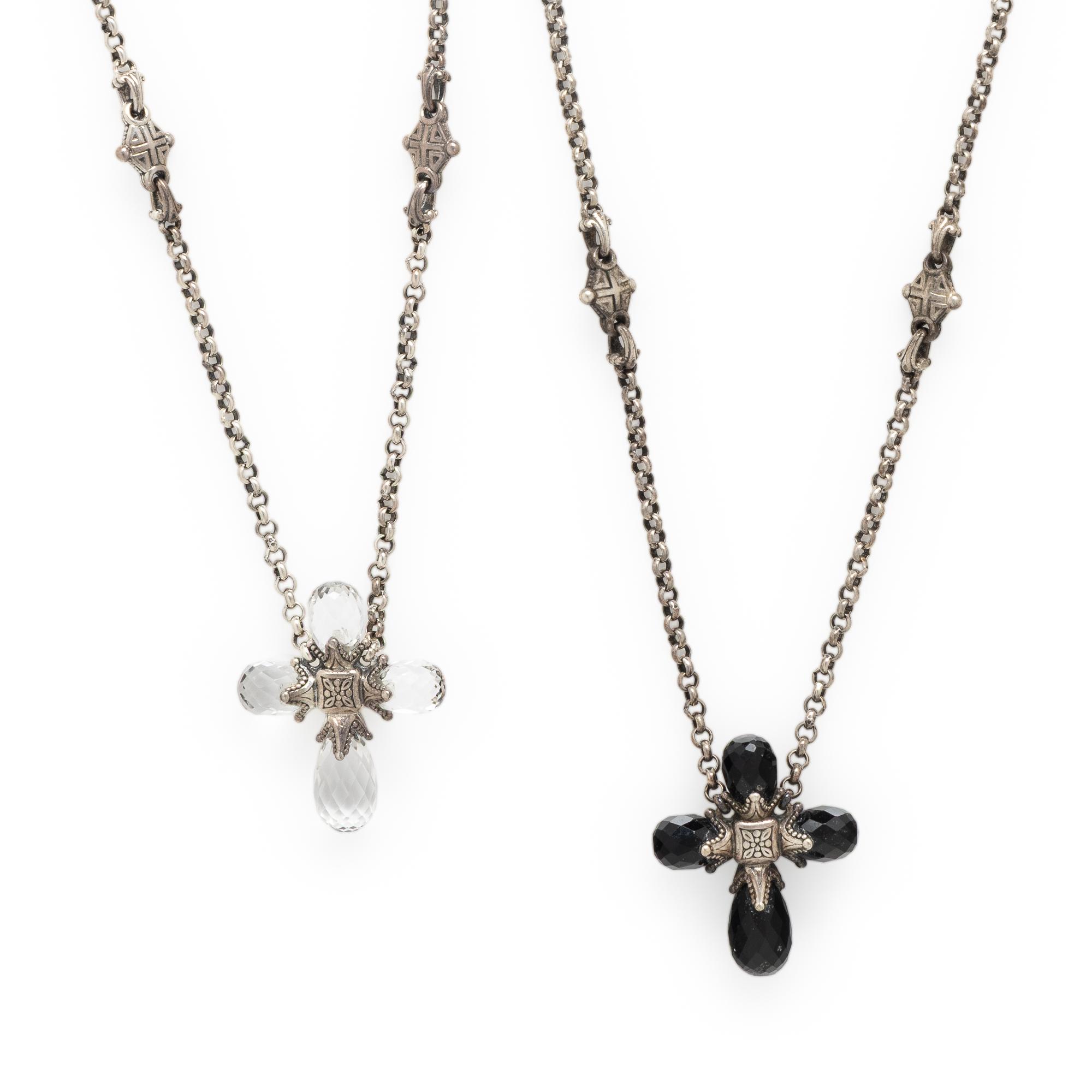 Konstantino, Two Sterling Silver and Crystal 'Pythia' Cross Pendant Necklaces