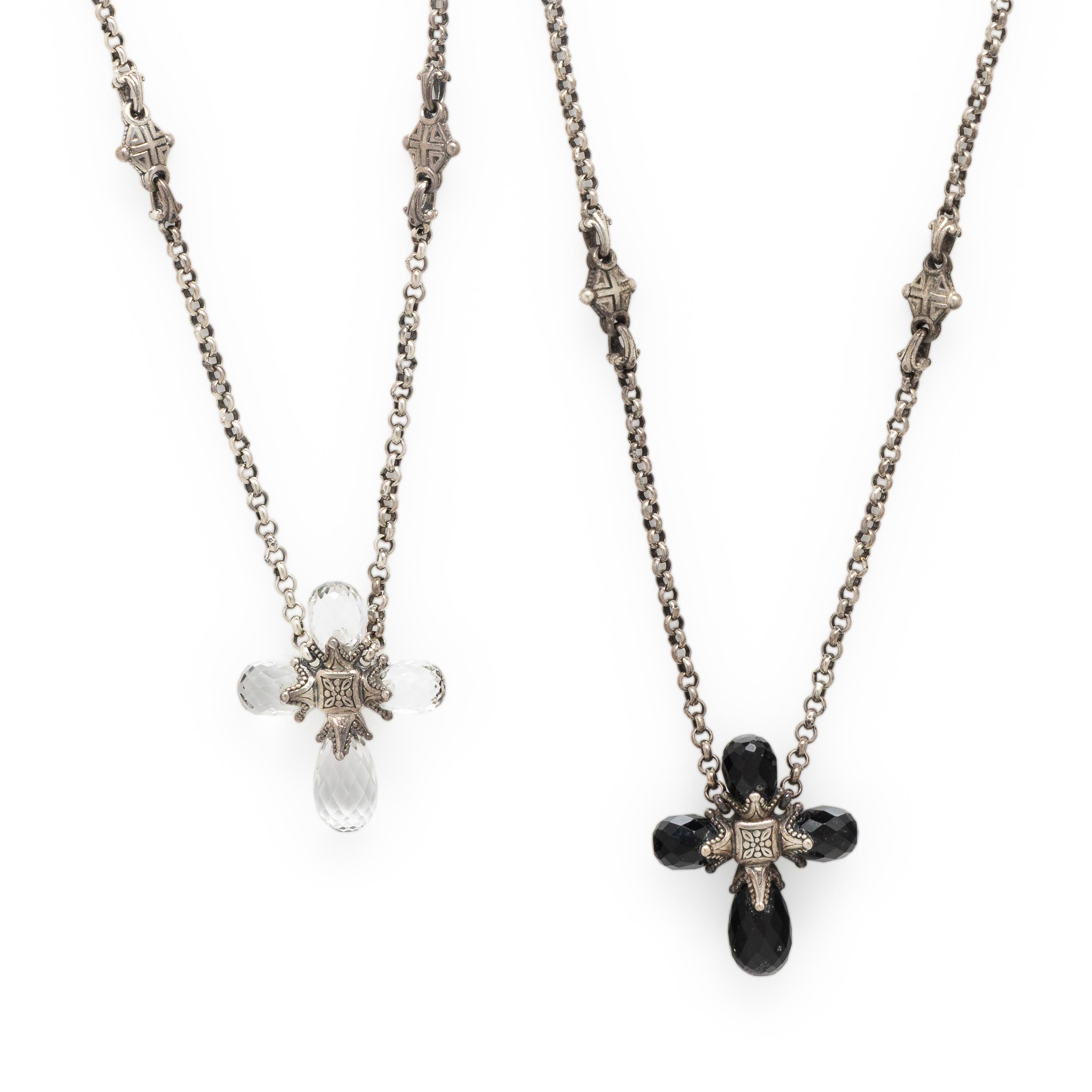 Konstantino, Two Sterling Silver and Crystal 'Pythia' Cross Pendant Necklaces