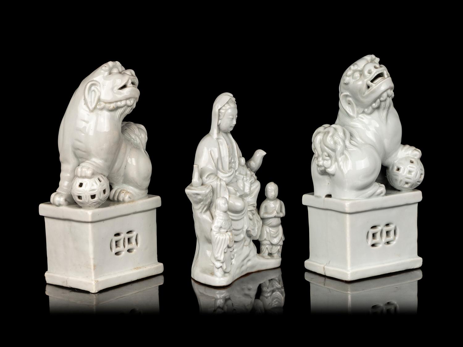 Three Chinese Blanc-de-Chine Porcelain Figures