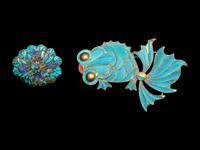 Two Chinese Kingfisher Feather Jewelry