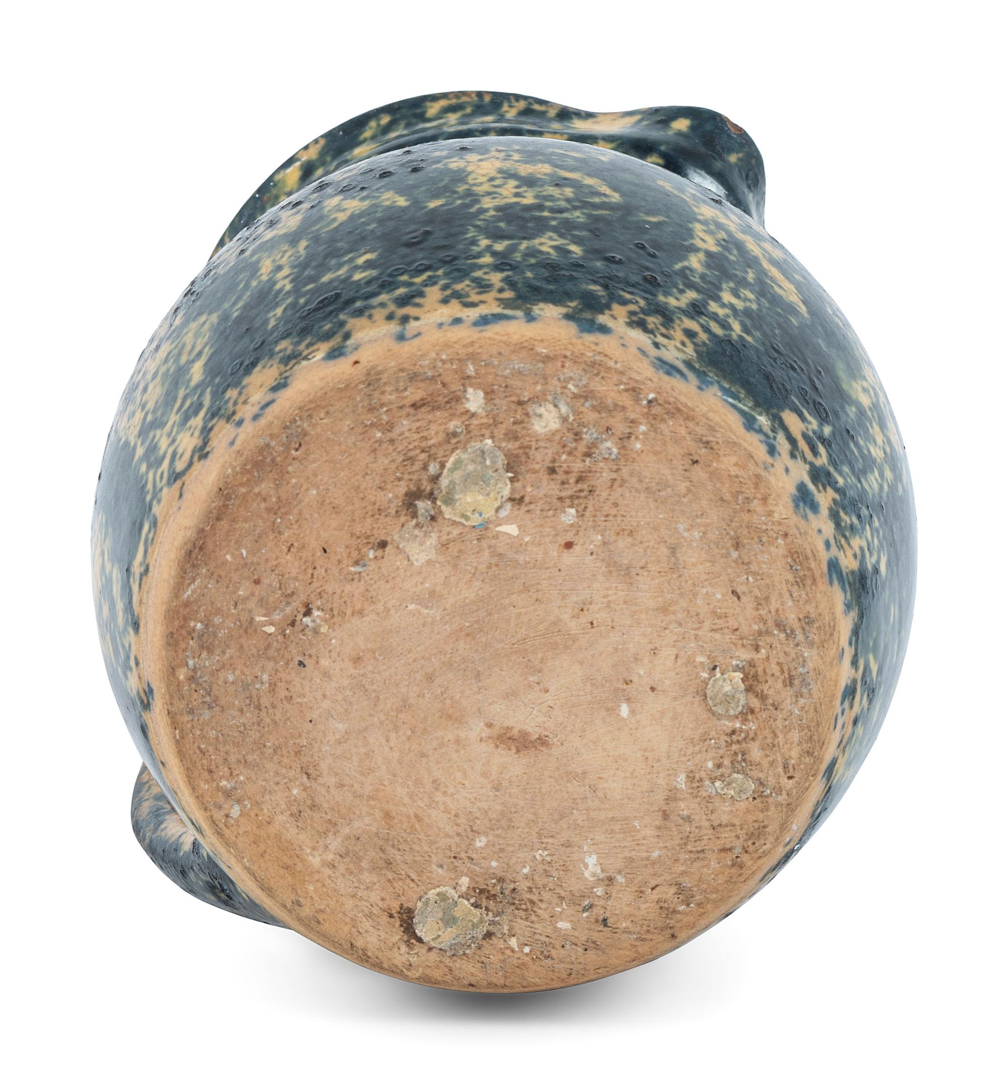 An Ohio Blue Sponge Painted Pitcher and Pig Bank
