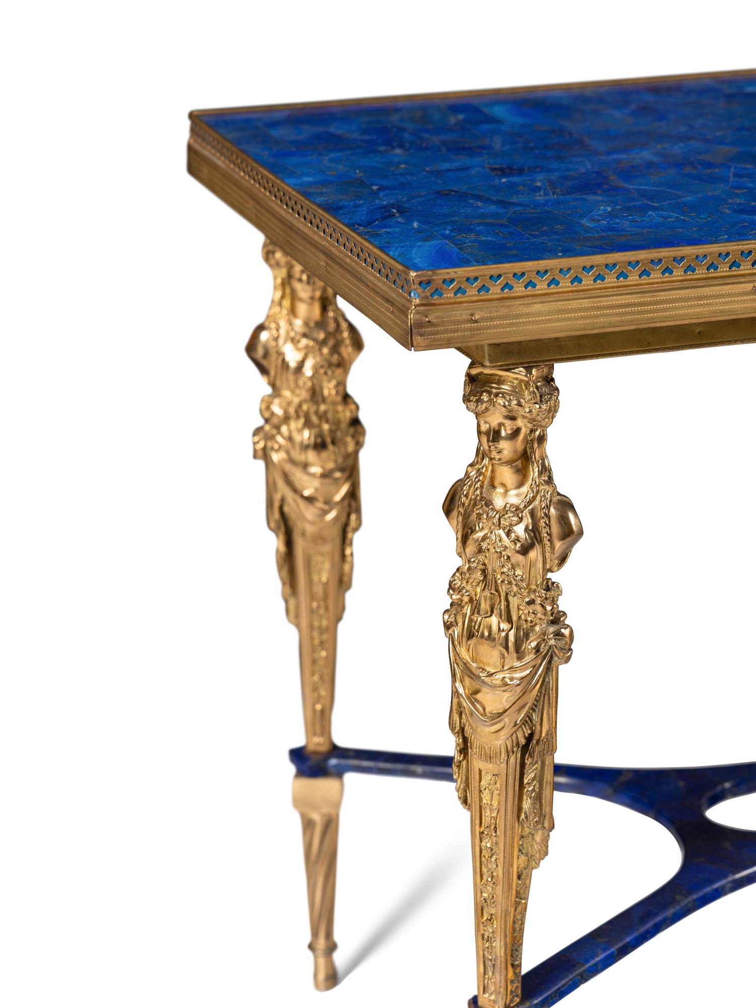 A Pair of Louis XVI Style Lapis Lazuli and Gilt Bronze Occasional Tables