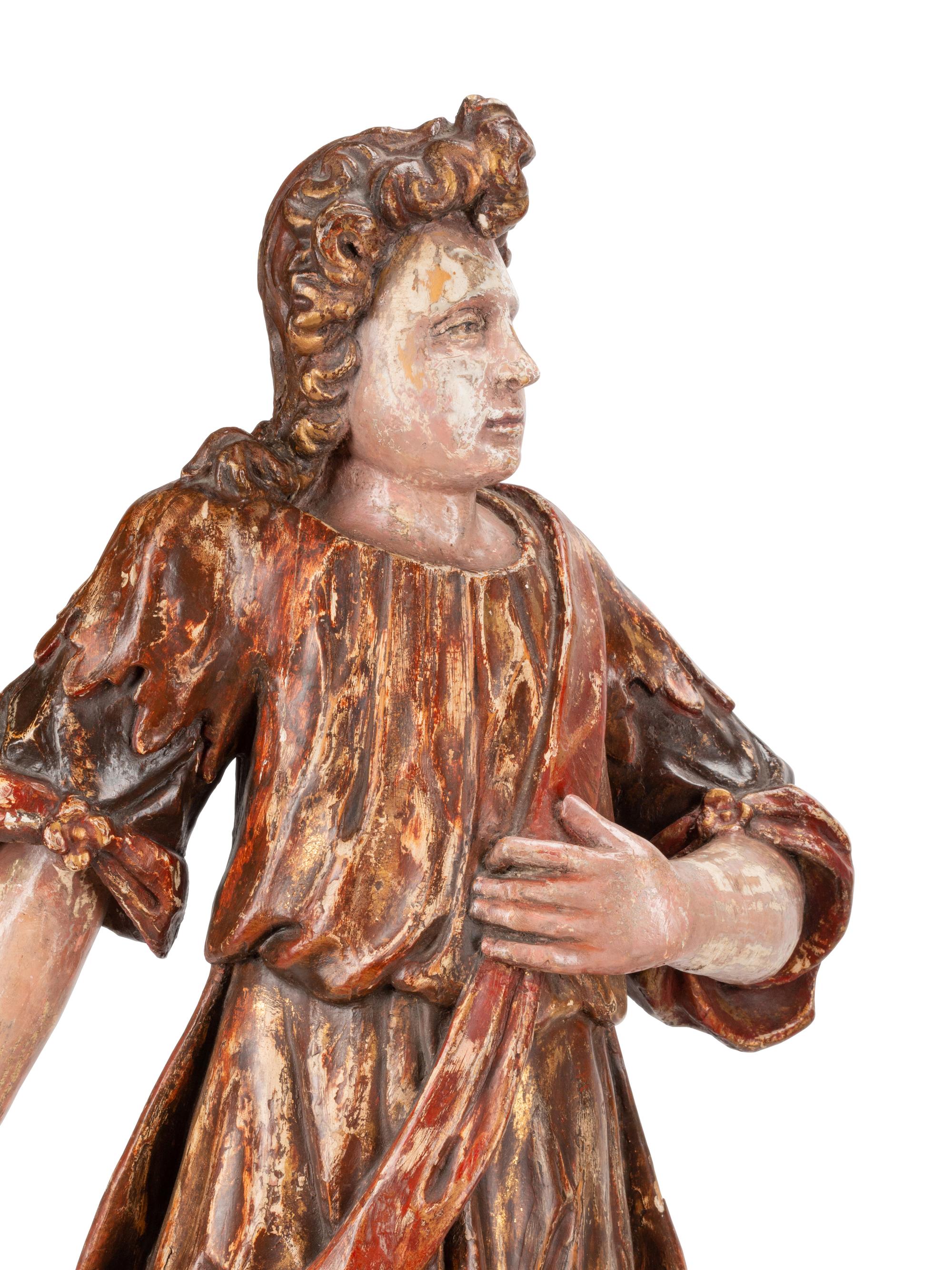 A Pair of Large Continental Painted Figures of Saints