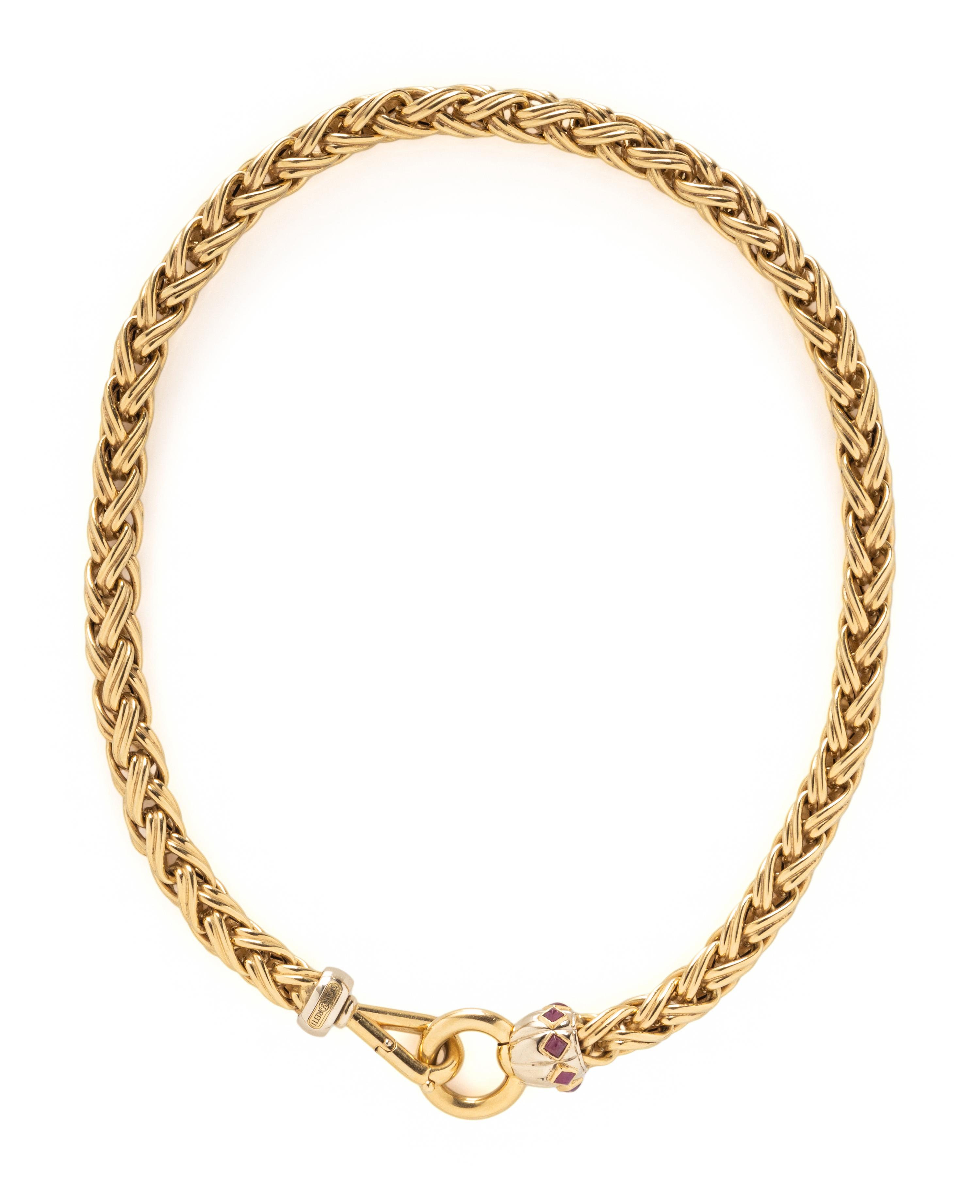 SIGNORETTI, YELLOW GOLD AND RUBY NECKLACE AND BRACELET