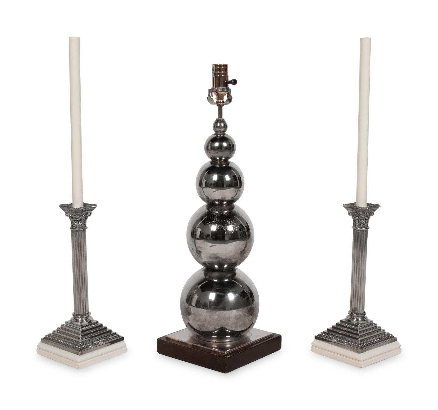 A Pair of Silver-Plate Candlestick Lamps