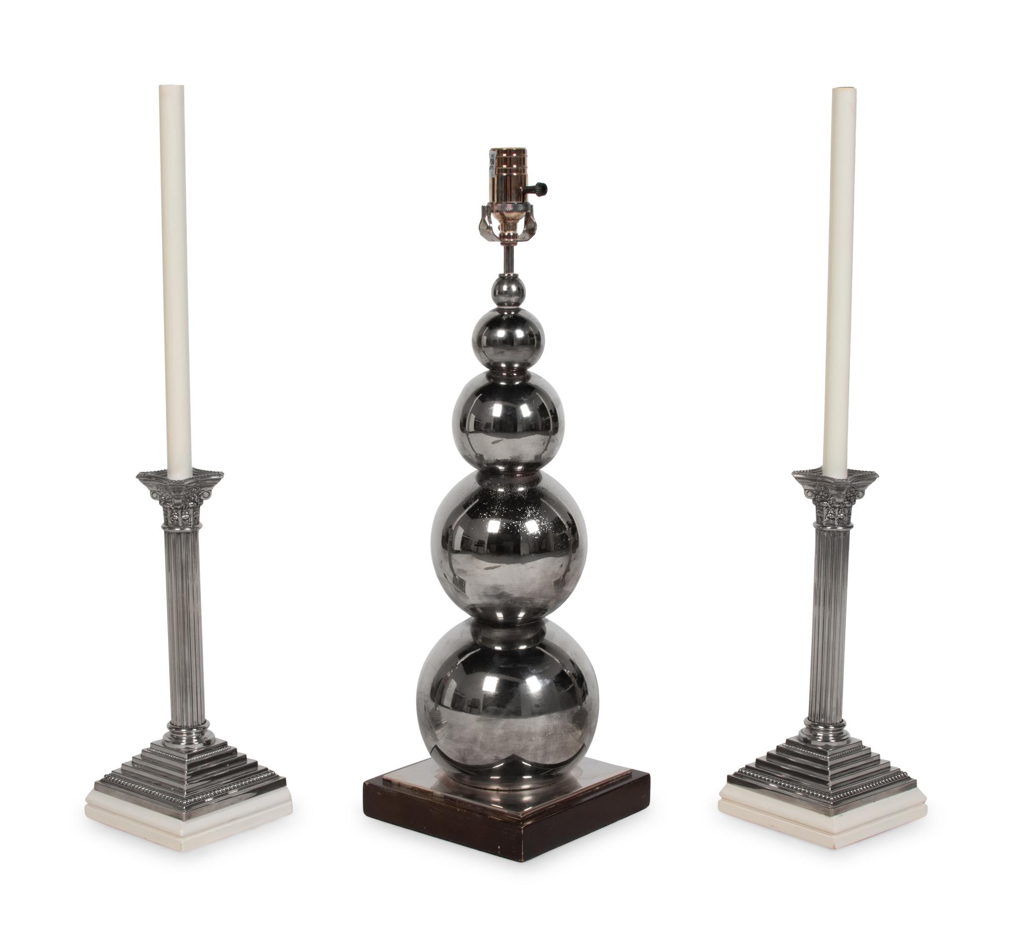 A Pair of Silver-Plate Candlestick Lamps